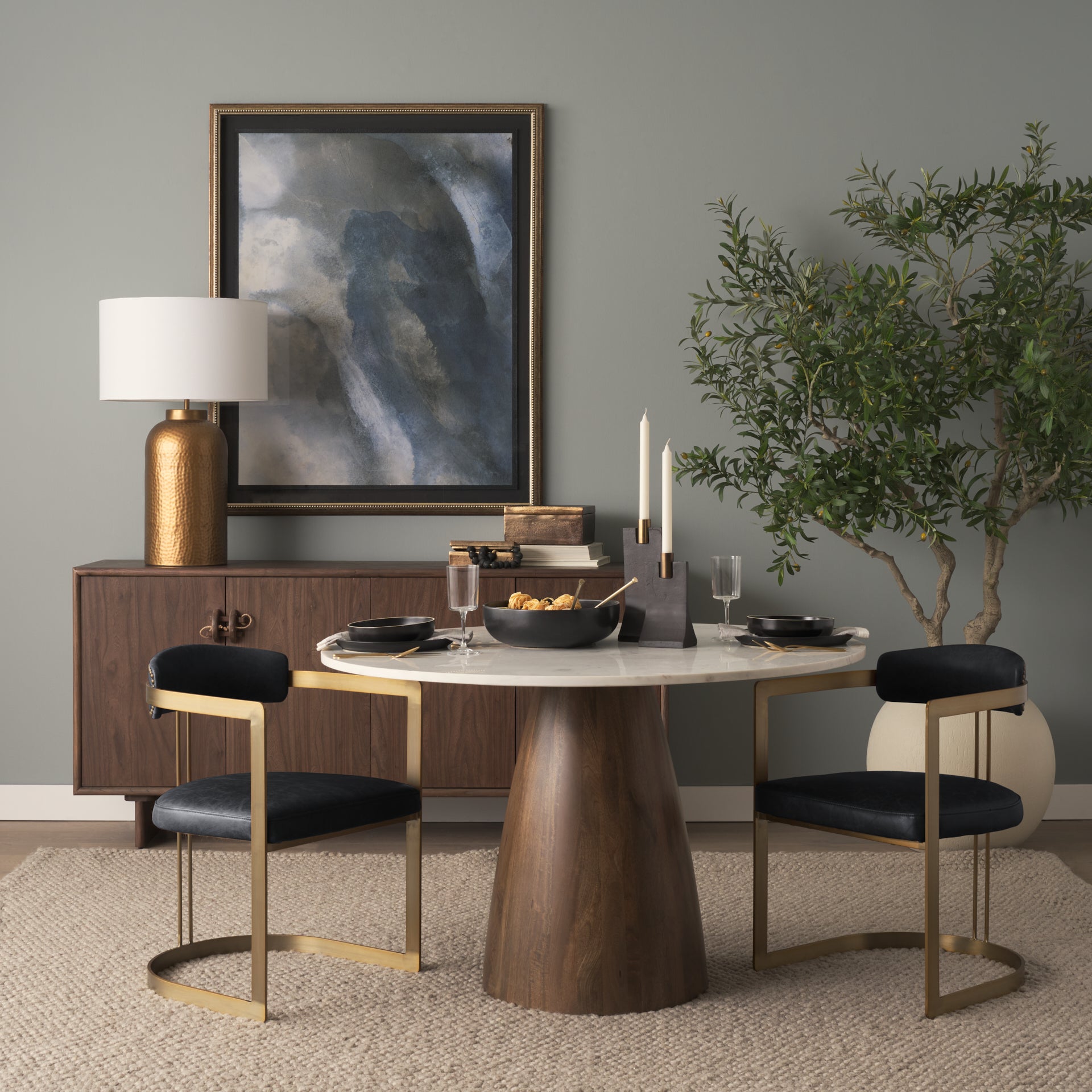 Hollyfield II Black Leather Seat Gold Iron Frame Dining Chair - Central Designs