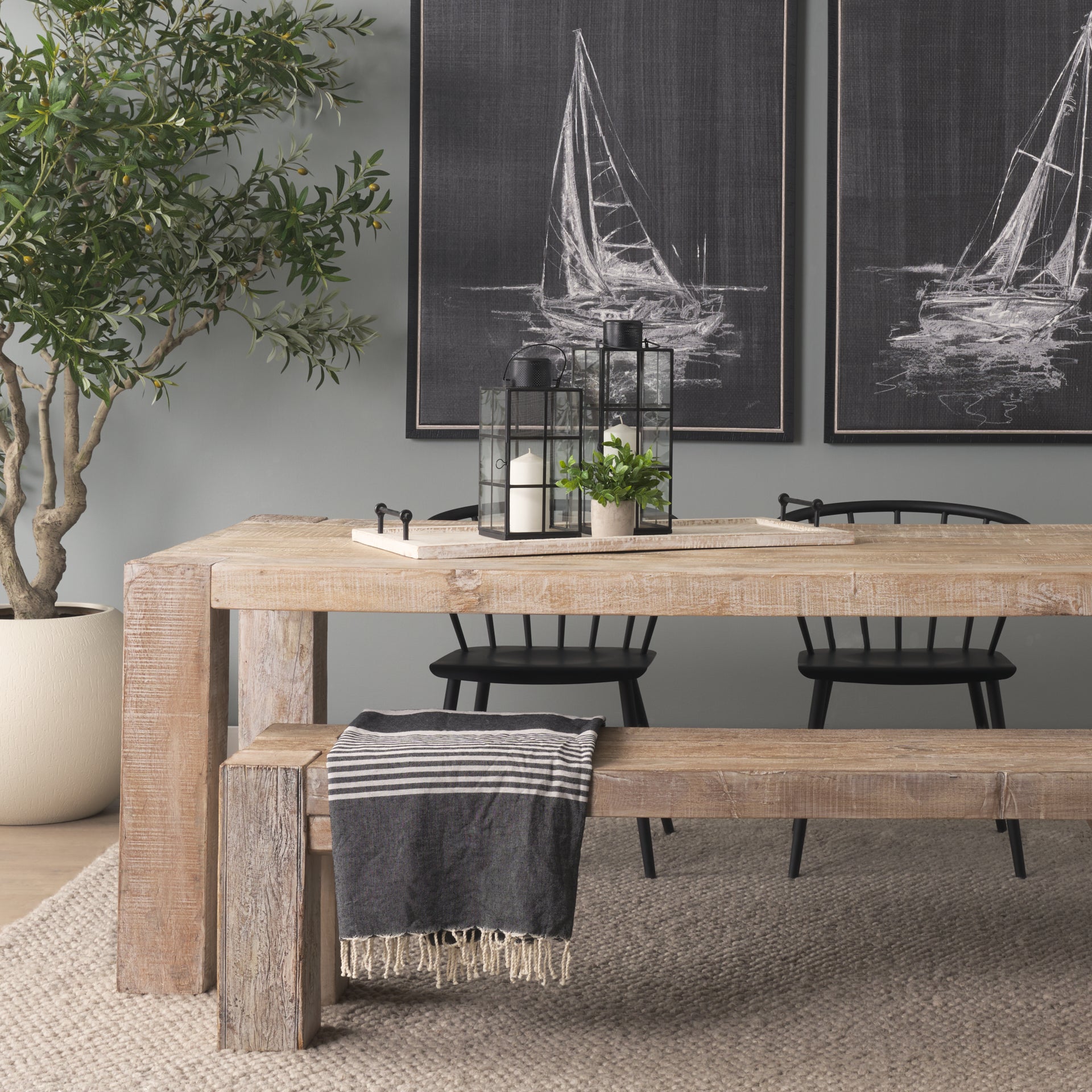 Alfred 35L x 16W Natural Wooden Herringbone Rectangular Tray - Central Designs