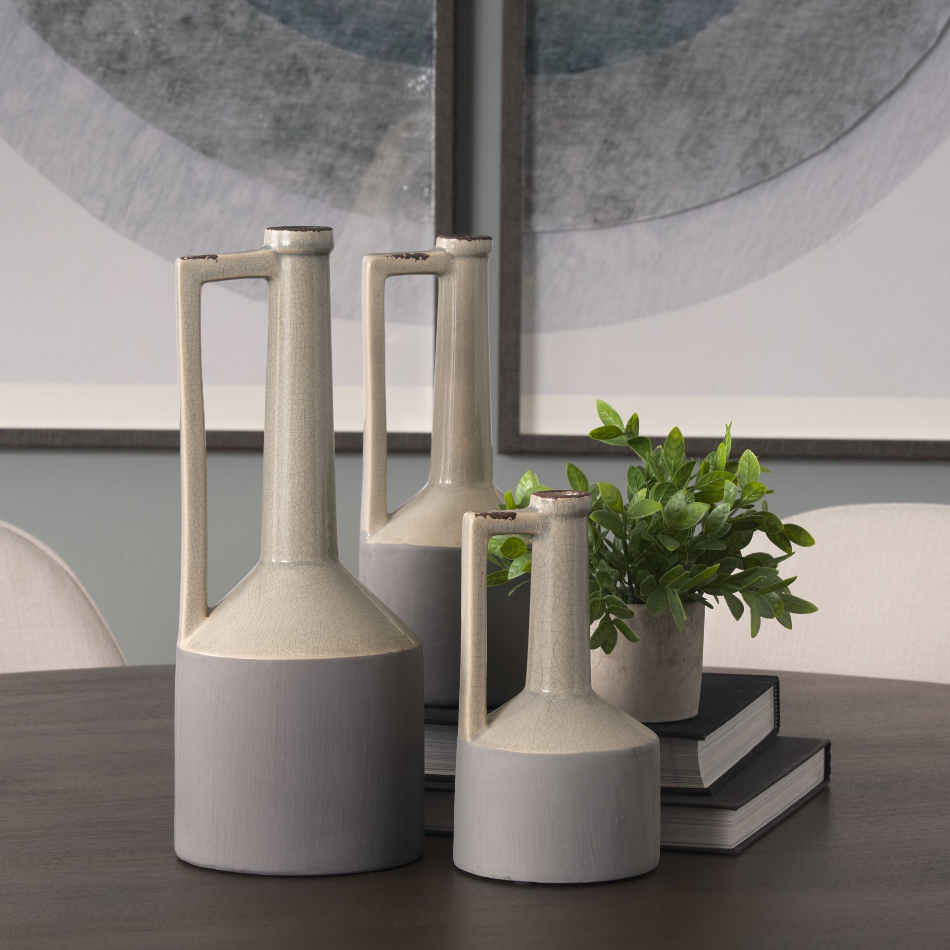 Burton 14.2H Medium Two Tone Gray Ceramic Jug Vase - Central Designs