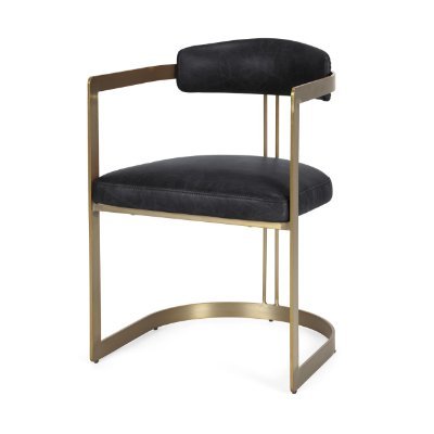 Hollyfield II Black Leather Seat Gold Iron Frame Dining Chair - Central Designs