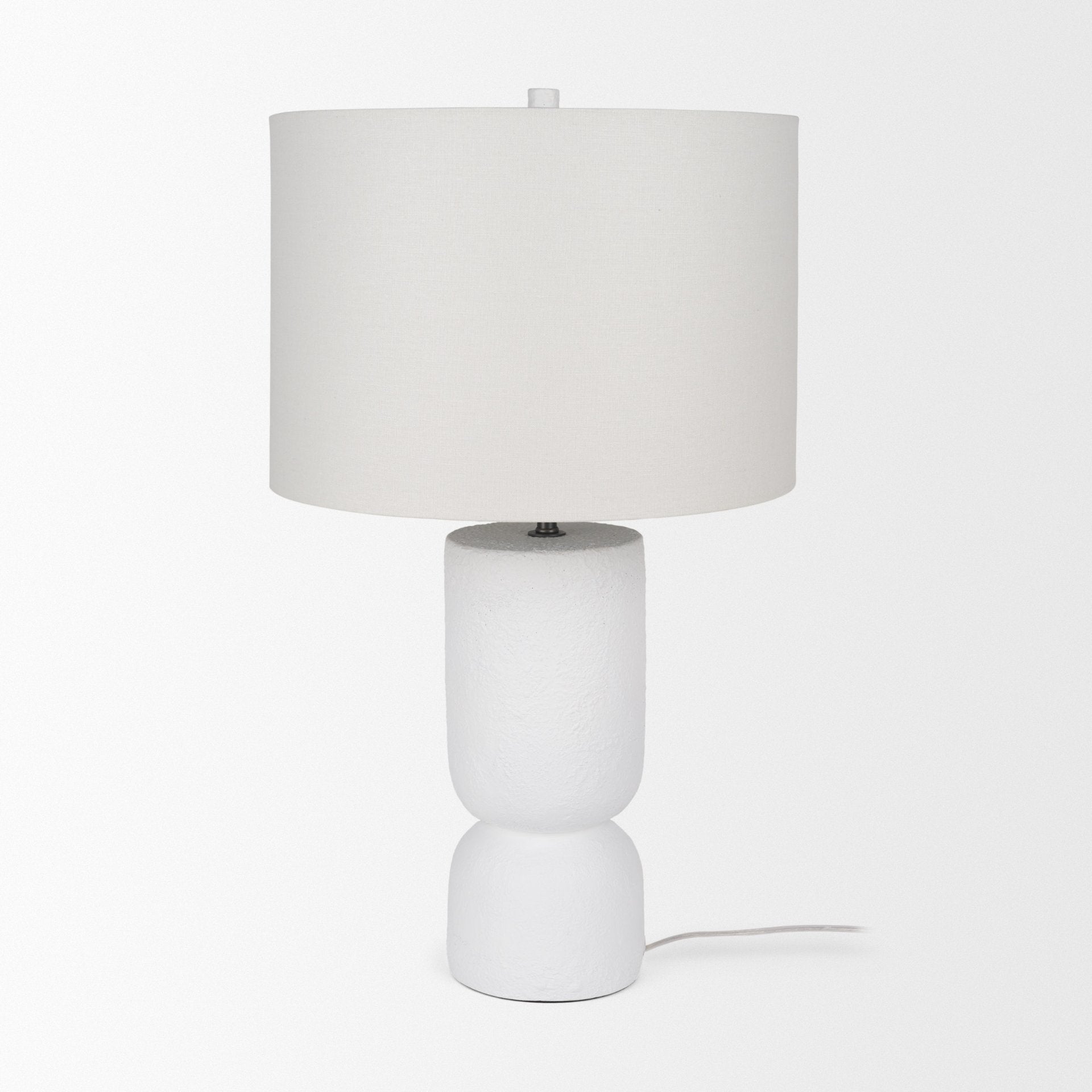 Everly 15.0L x 15.0W x 27.5H White Cement W/Beige Shade Table Lamp - Central Designs