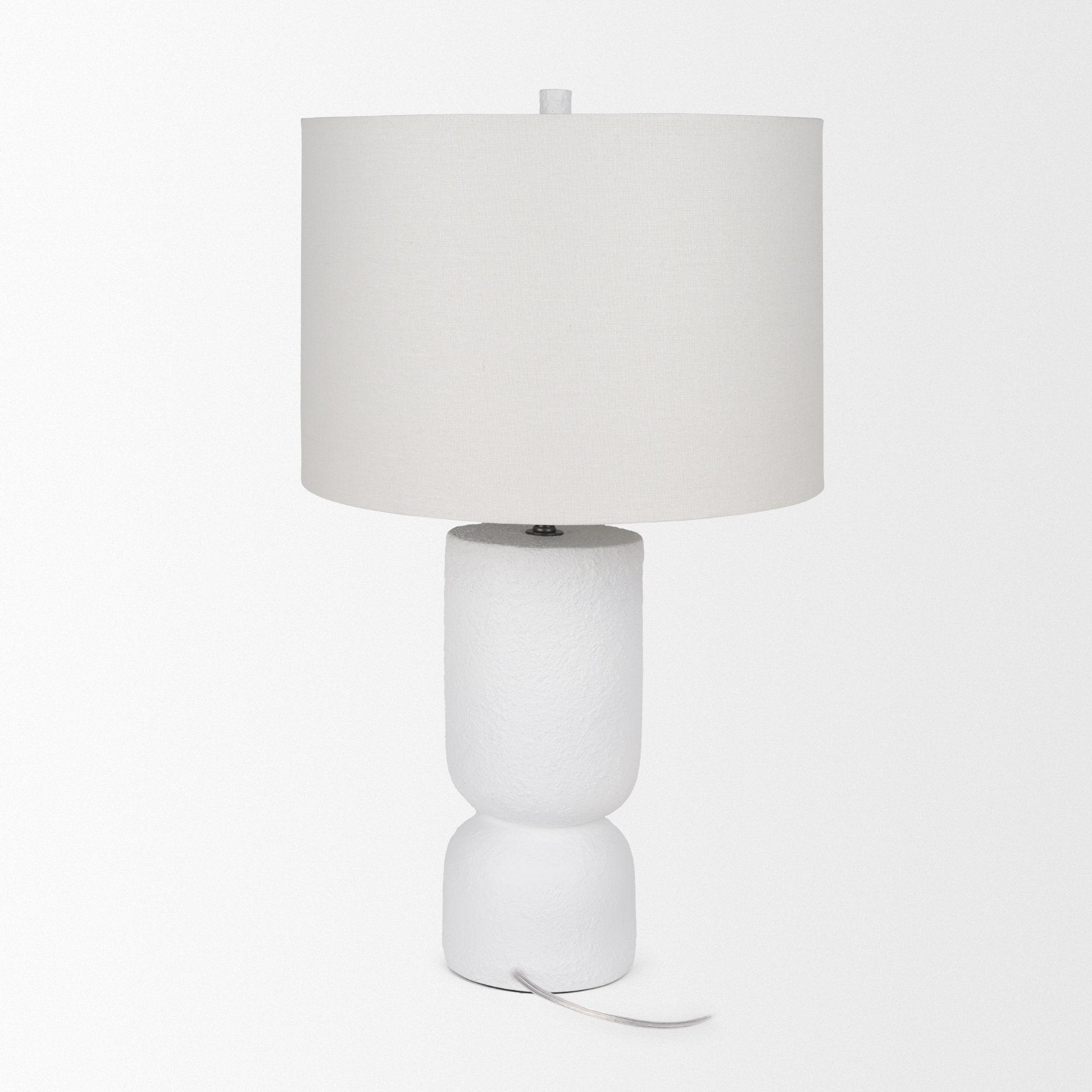 Everly 15.0L x 15.0W x 27.5H White Cement W/Beige Shade Table Lamp - Central Designs