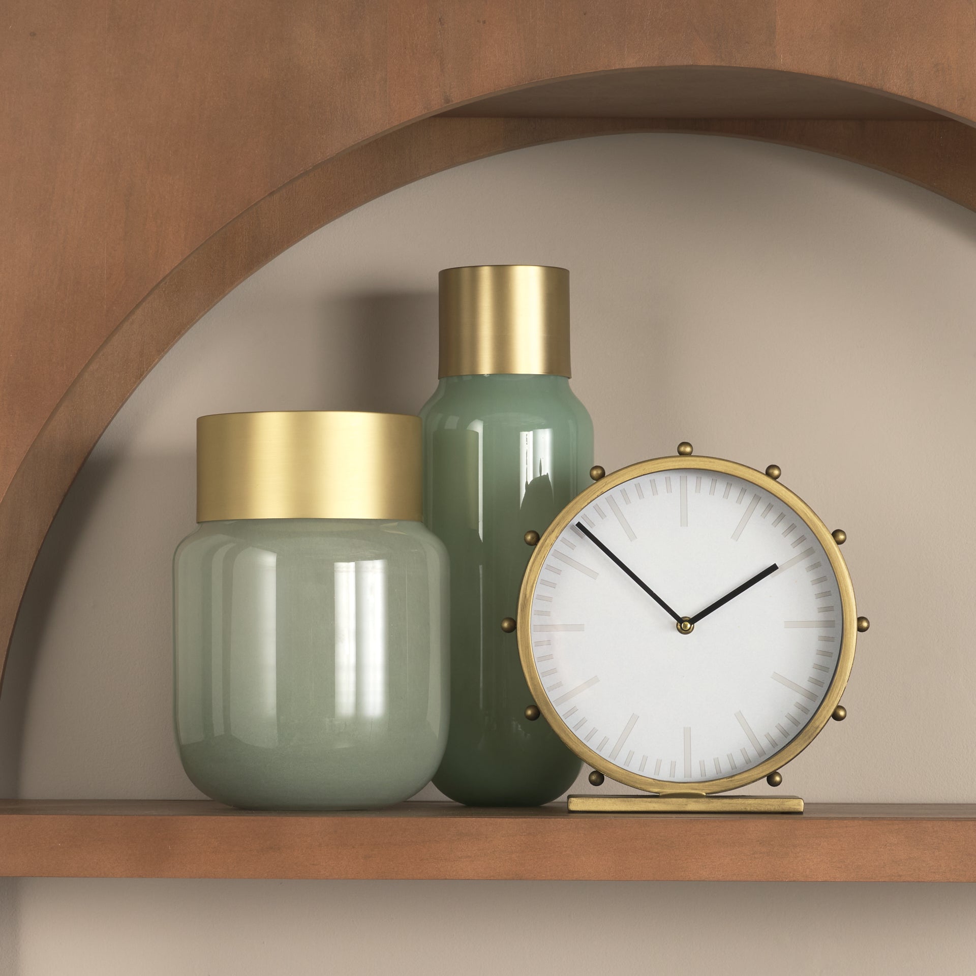 Marian 11.0L x 3.1W x 11.0H Gold Metal W/Studs Round Table Clock - Central Designs