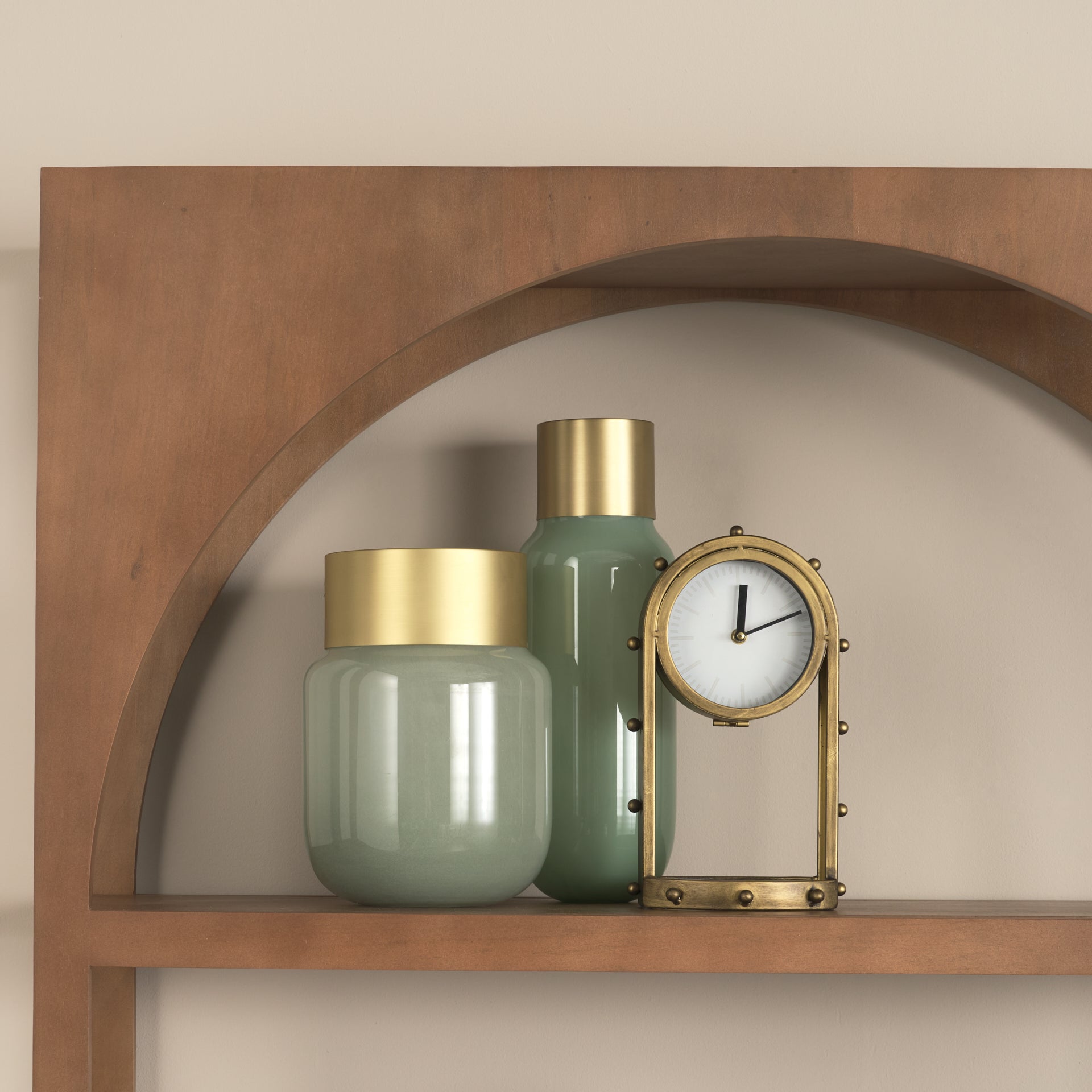 Minty Medium 8.7L x 8.7W x 12.4H Green Glass Vase W/Matte Gold Metal Neck Cuff - Central Designs