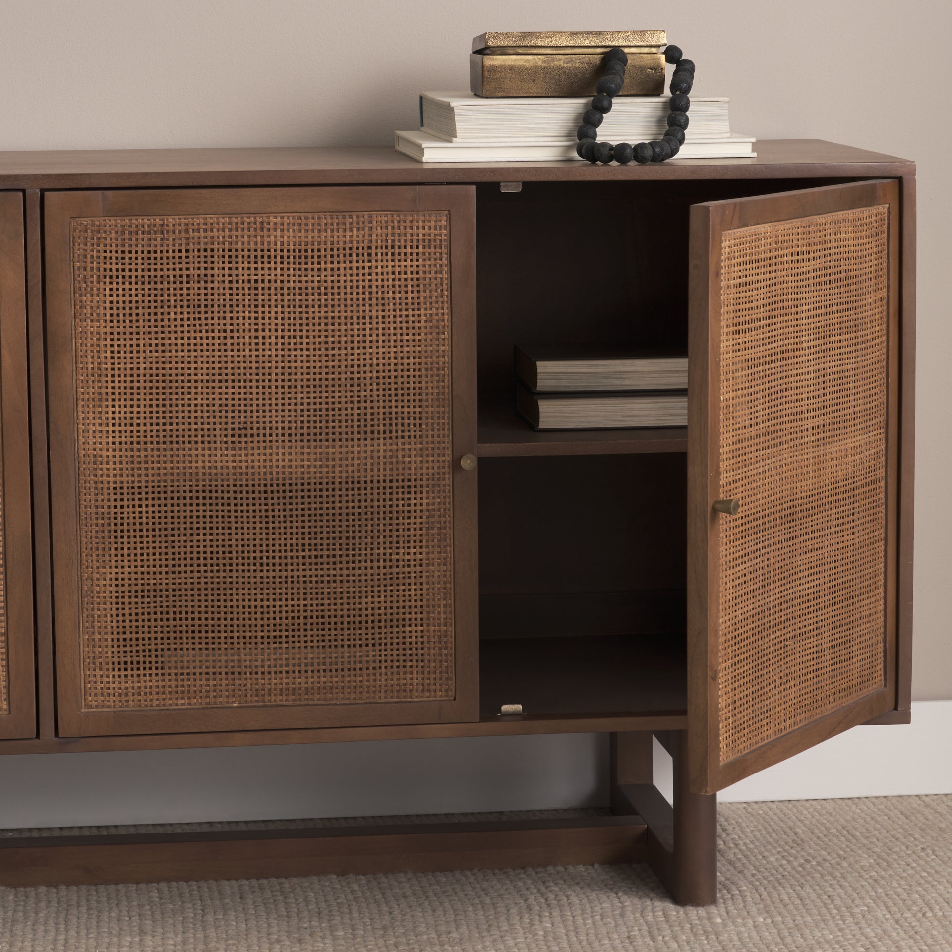 Grier Medium Brown Solid Wood W/Cane Sideboard - Central Designs