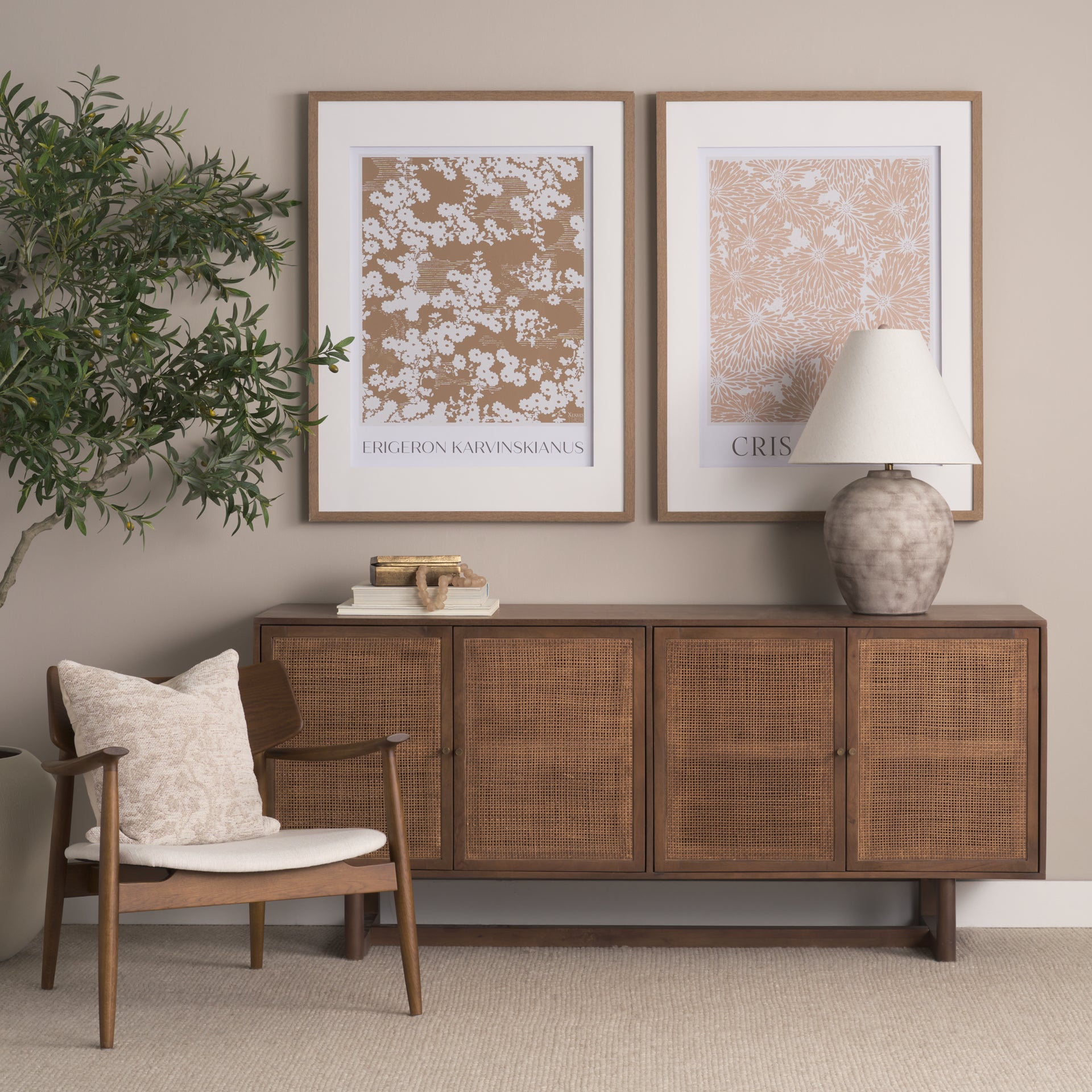 Grier Medium Brown Solid Wood W/Cane Sideboard - Central Designs