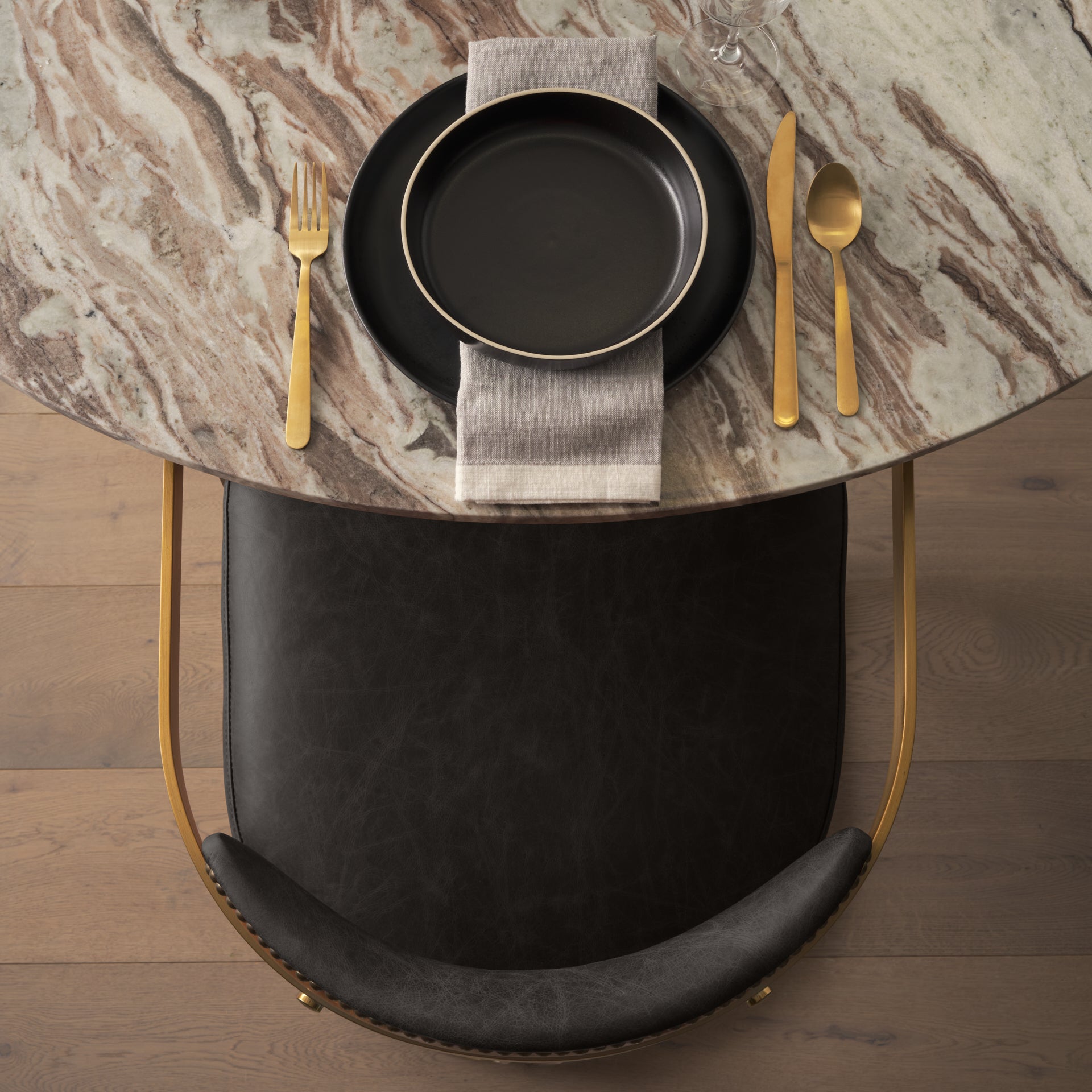 Hollyfield II Black Leather Seat Gold Iron Frame Dining Chair - Central Designs