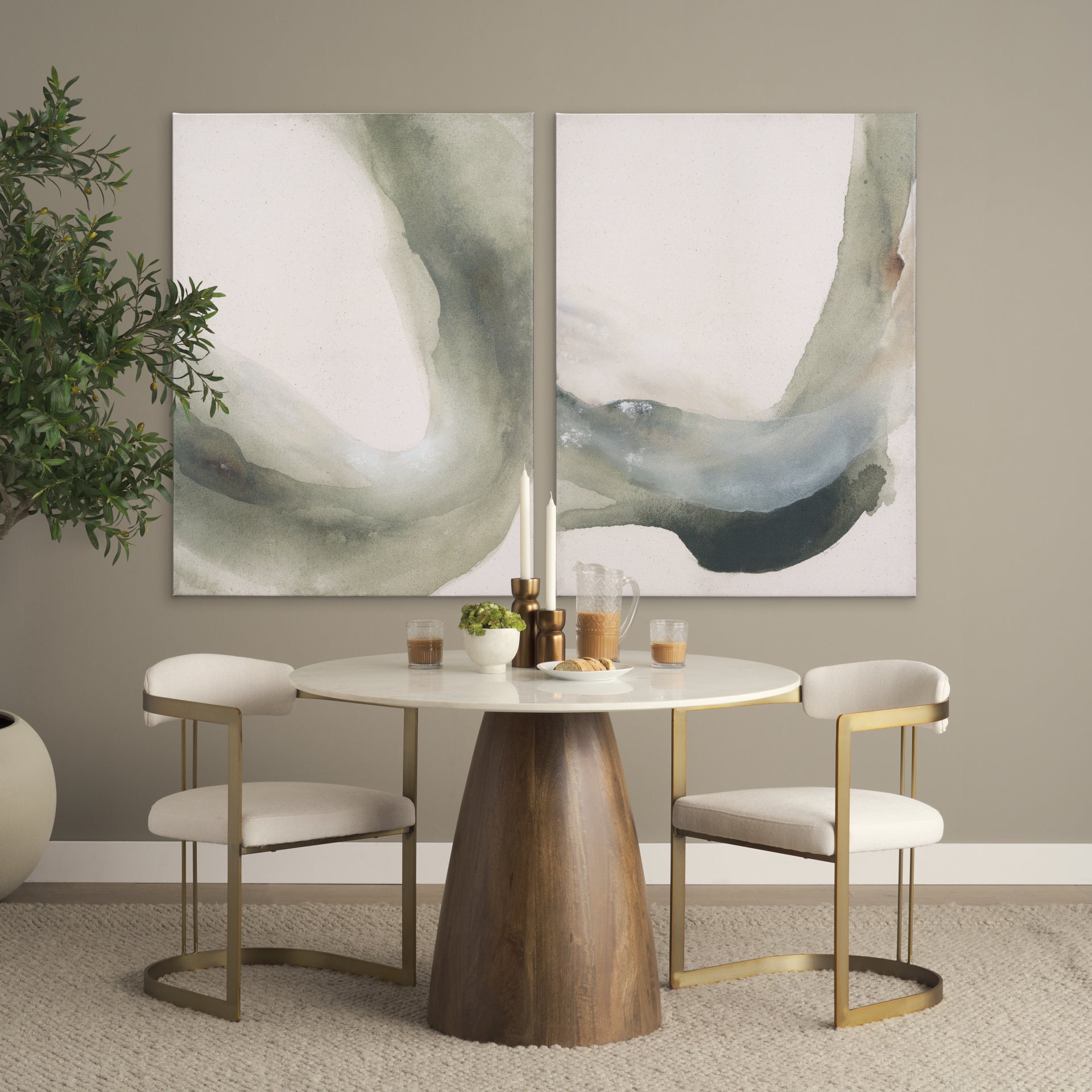 Allyson 42" Medium Brown w/ White Marble Top Dining Table - Central Designs