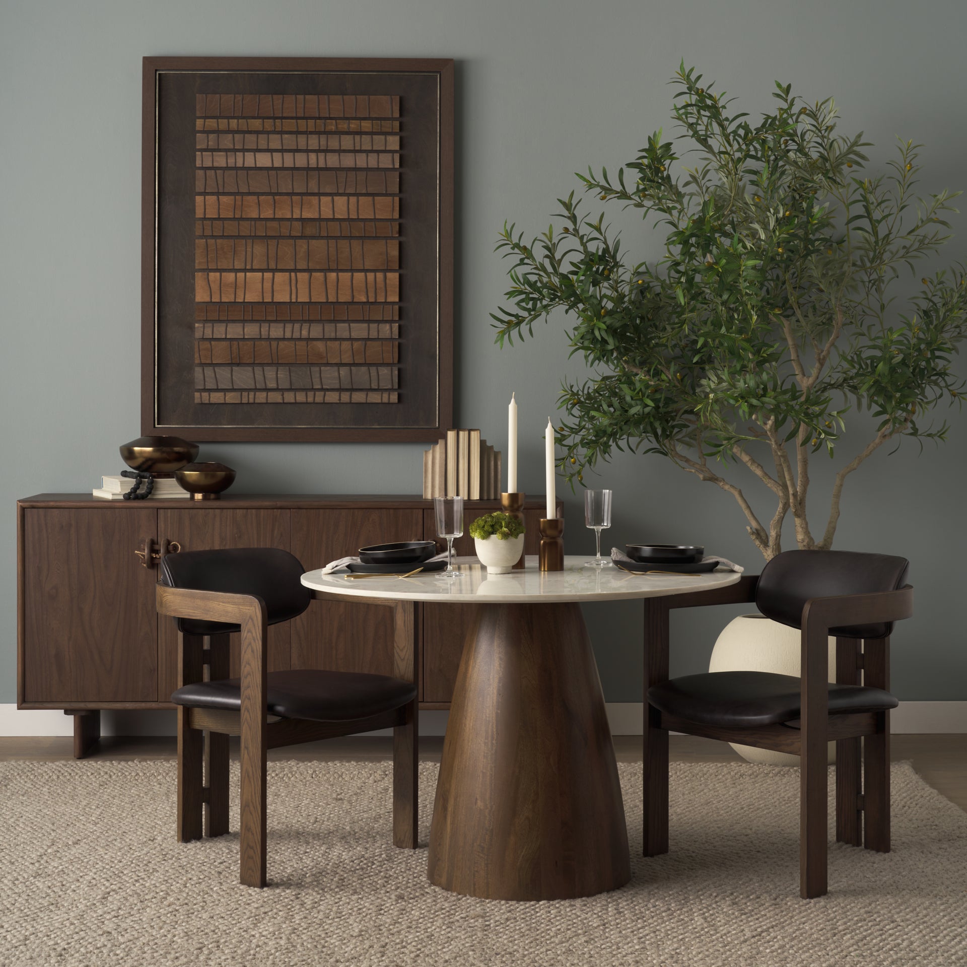 Allyson 42" Medium Brown w/ White Marble Top Dining Table - Central Designs