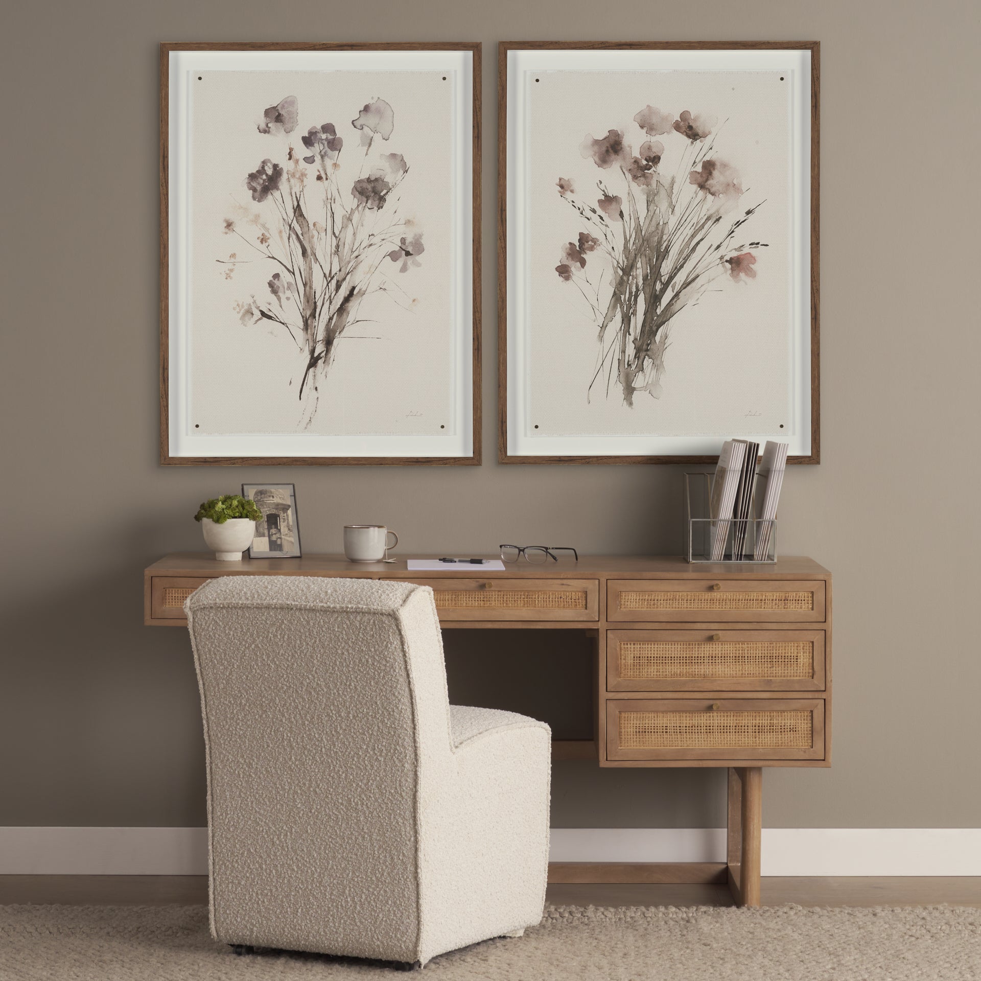 Grier 60" Light Brown Solid Wood W/Cane Office Desk - Central Designs