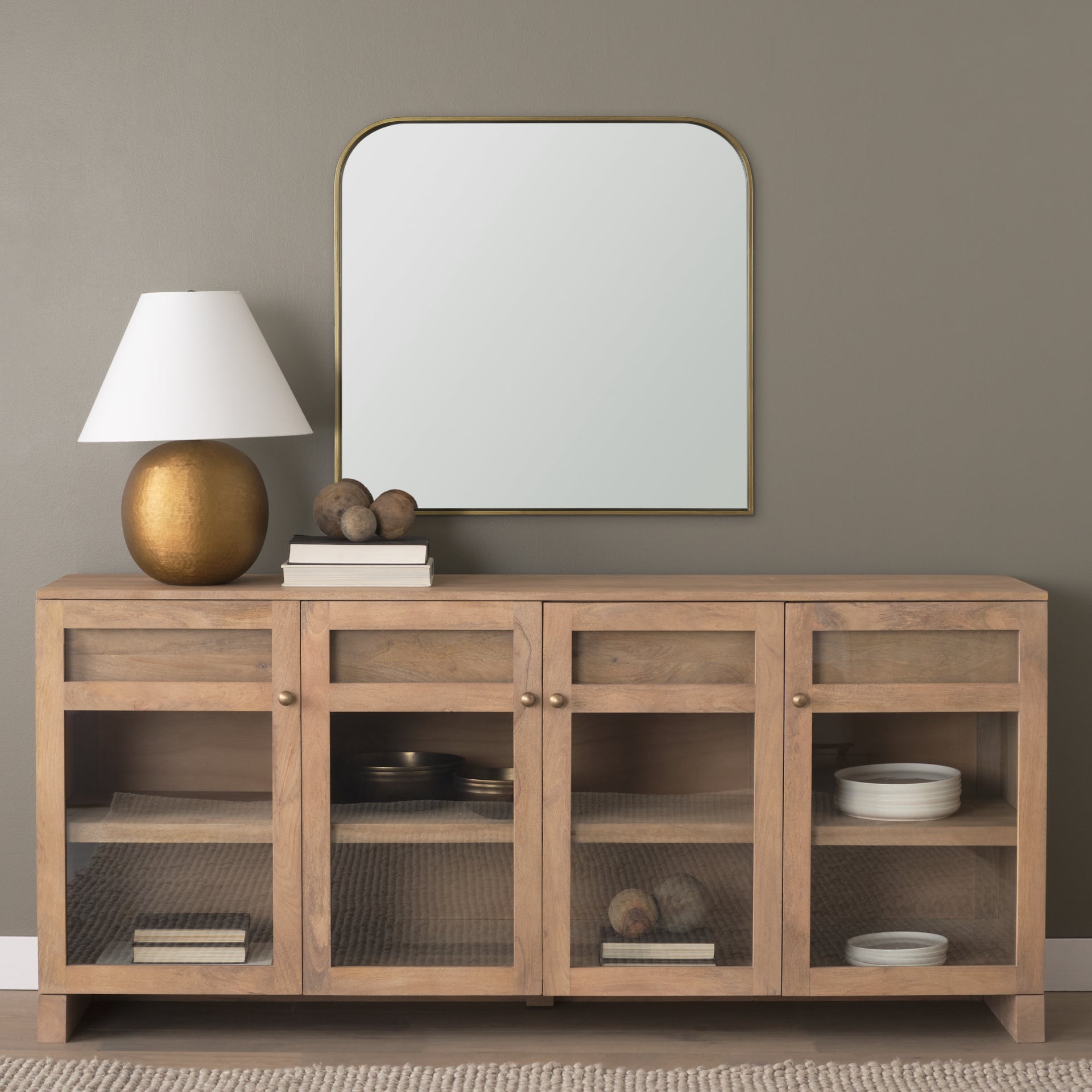 Timon Brushed Gold Square Arched Mirror - Central Designs