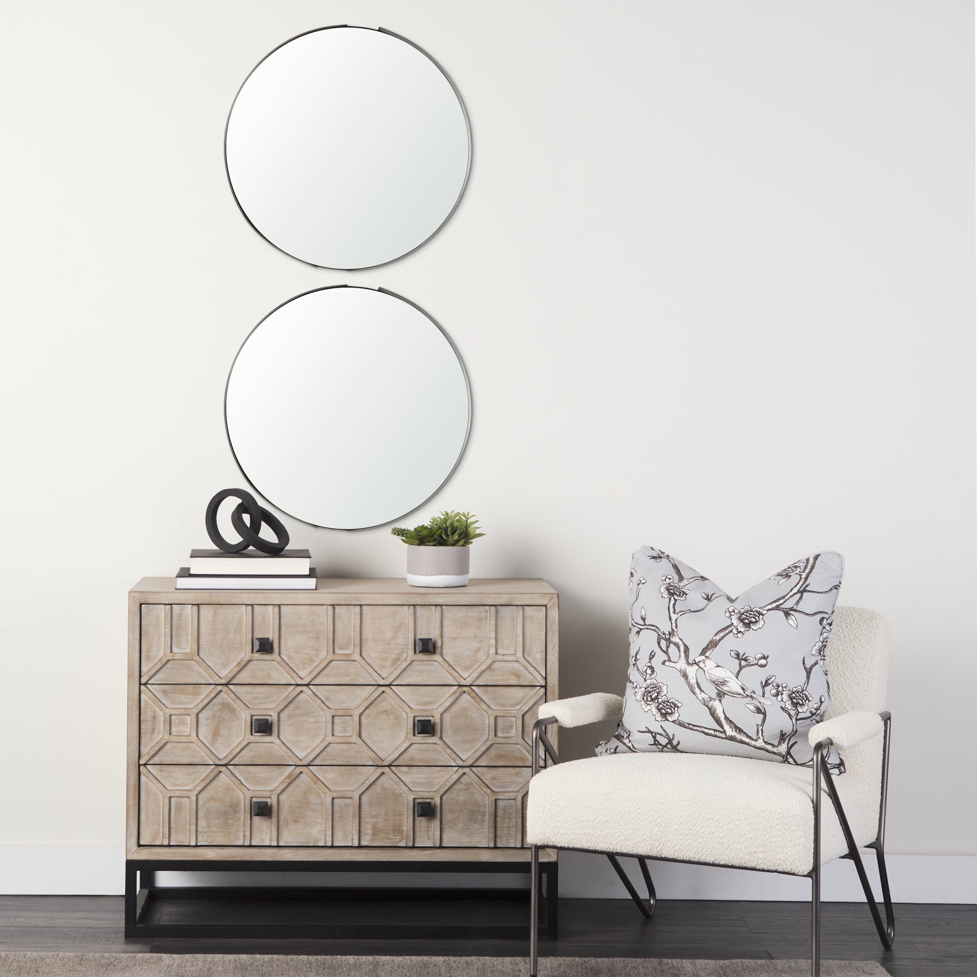 Adrianna 24.4" Black Metal Round Mirror - Central Designs