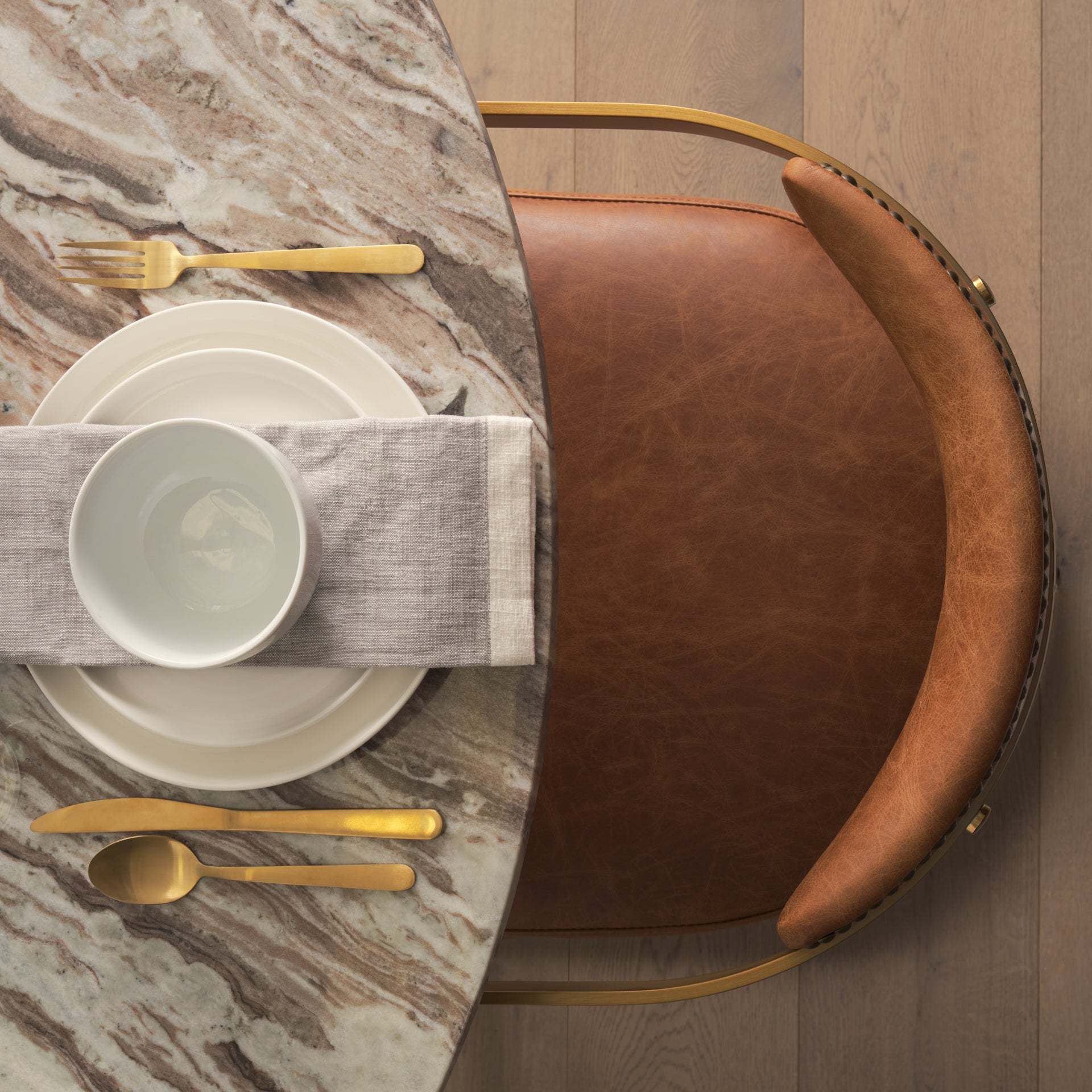 Allyson 54" Round Medium Brown w/ Pink Marble Pedestal Dining Table - Central Designs