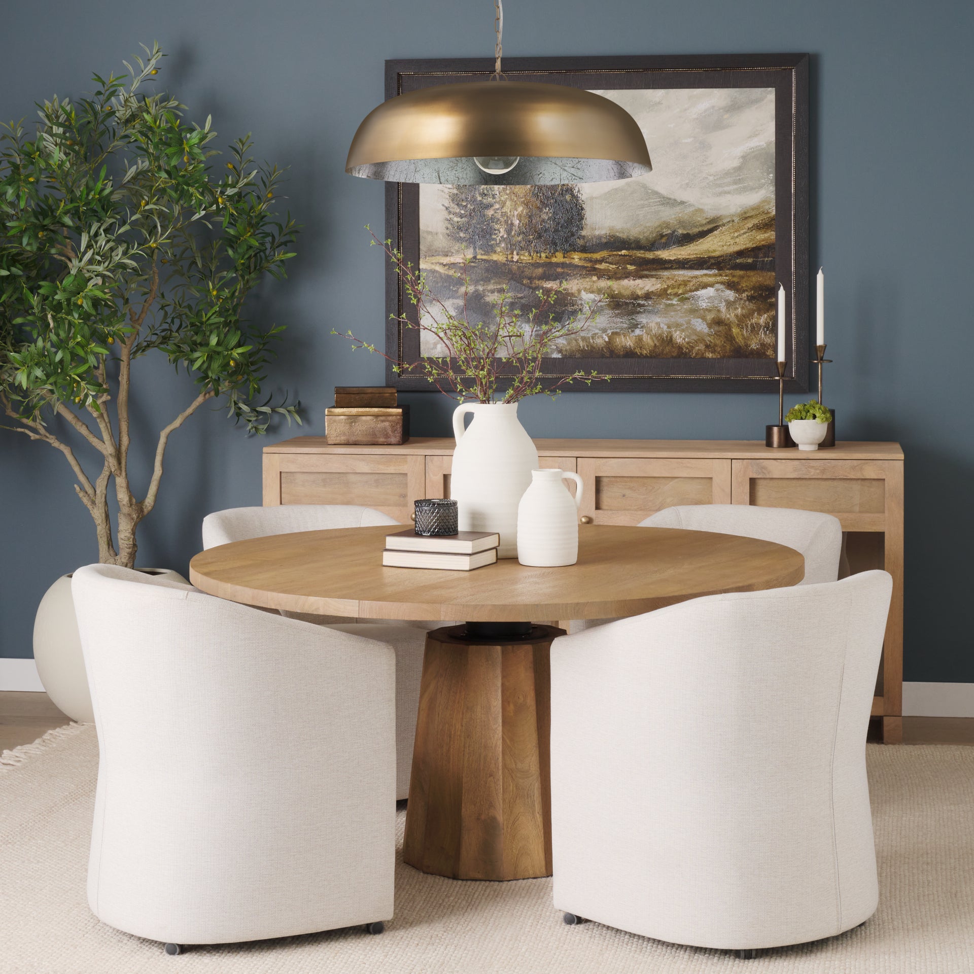 Sanne Antiqued Gold Metal w/ Silver Foil Wide Pendant Light - Central Designs