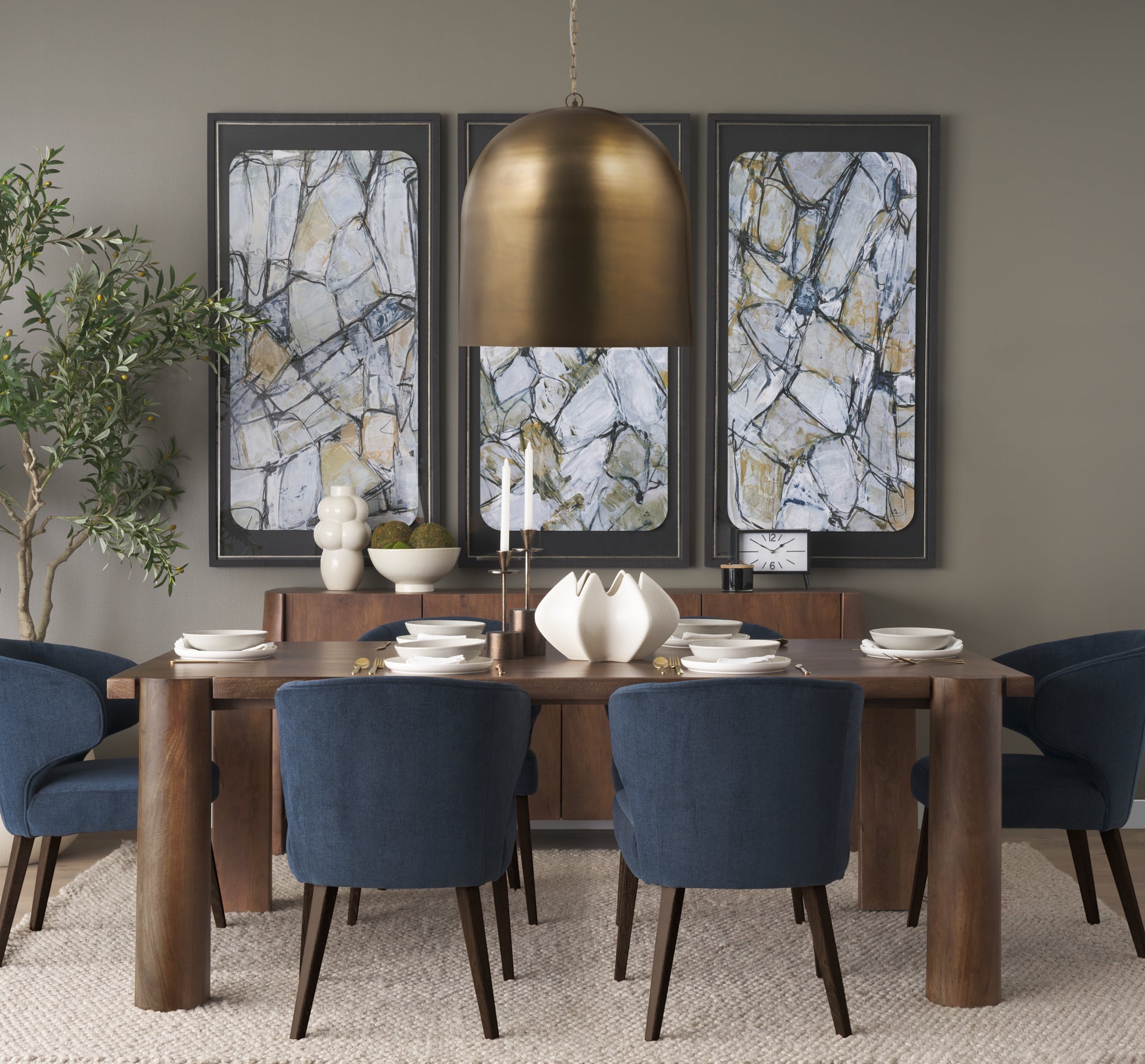 Sanne Antiqued Gold Metal w/ Silver Foil Large Pendant Light - Central Designs