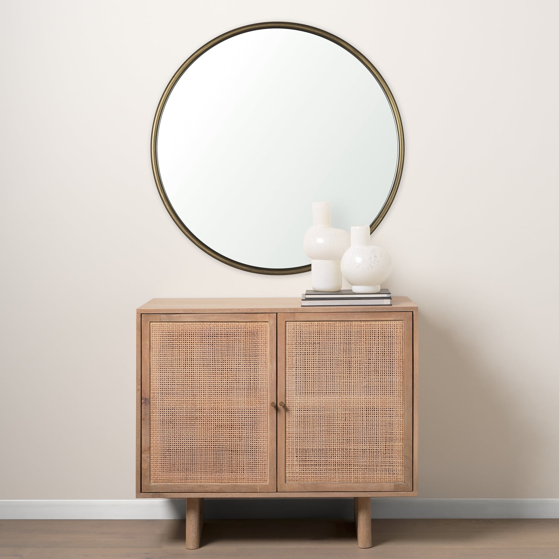 Piper 35.8L x 1.0W x 35.8H Small Gold Metal Round Wall Mirror - Central Designs