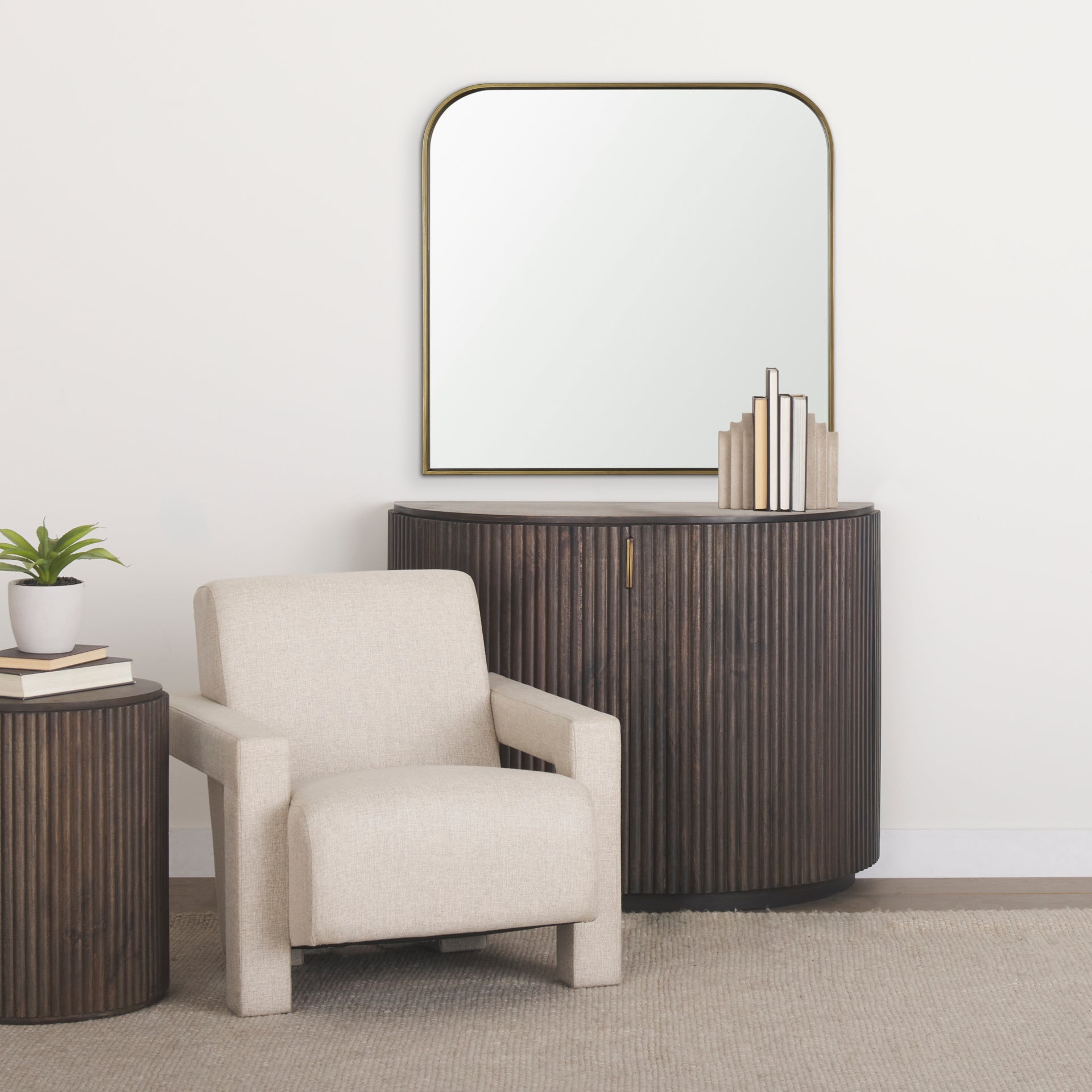 Timon Brushed Gold Square Arched Mirror - Central Designs