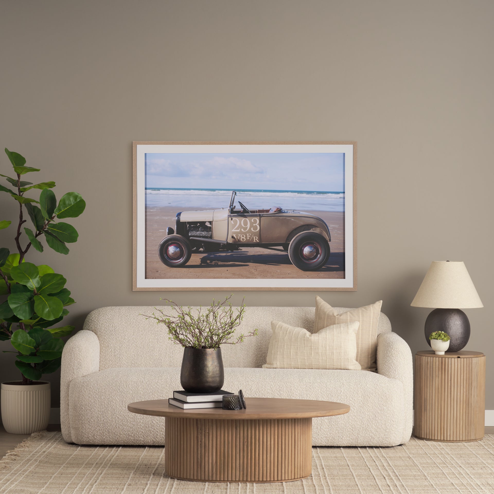 Terra 48L x 28W x 15H Light Brown Wood Oval Fluted Coffee Table - Central Designs