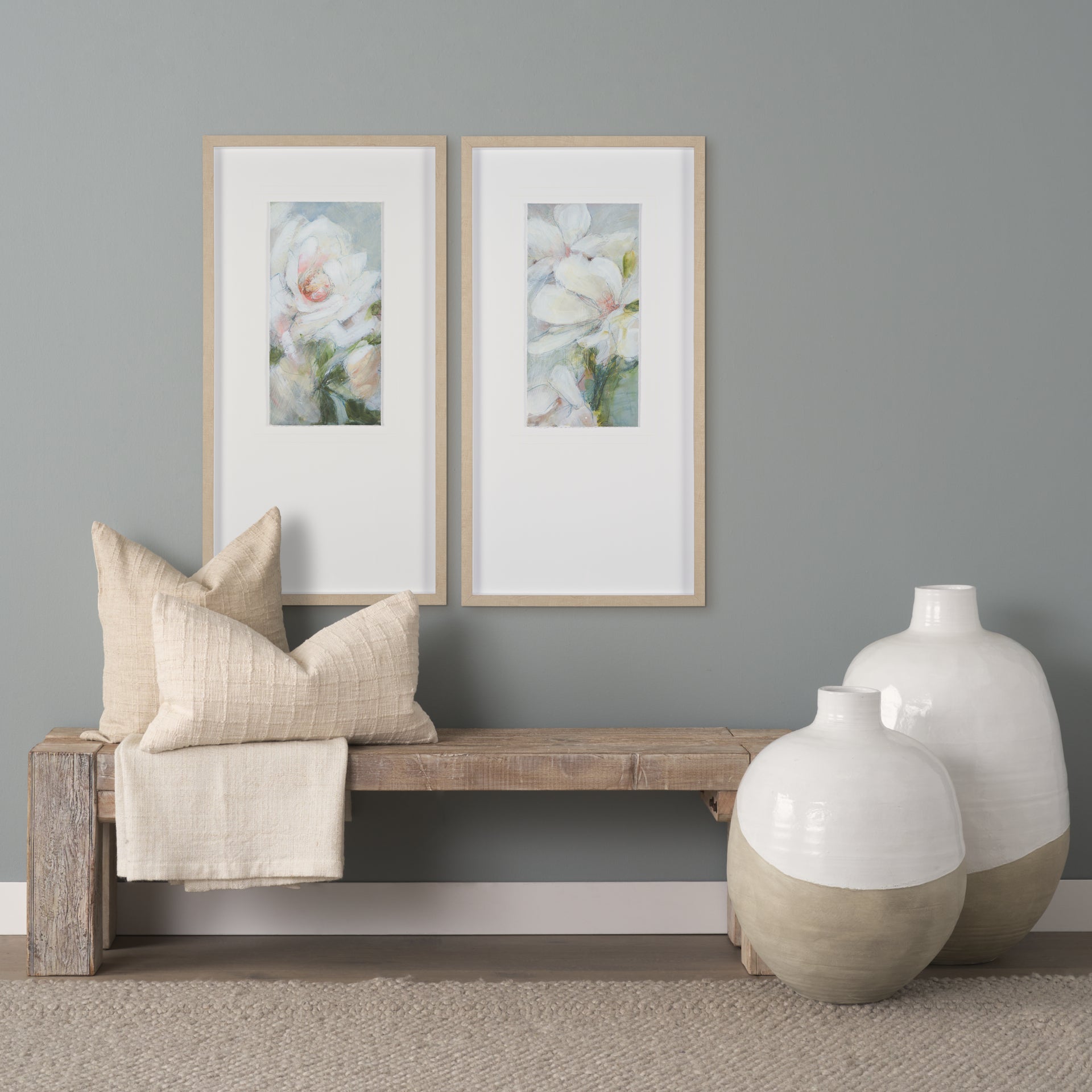 Amos 20.5L x 20.5W x 31.9H White and Dark Beige Color Blocked Ceramic Floor Vase - Central Designs