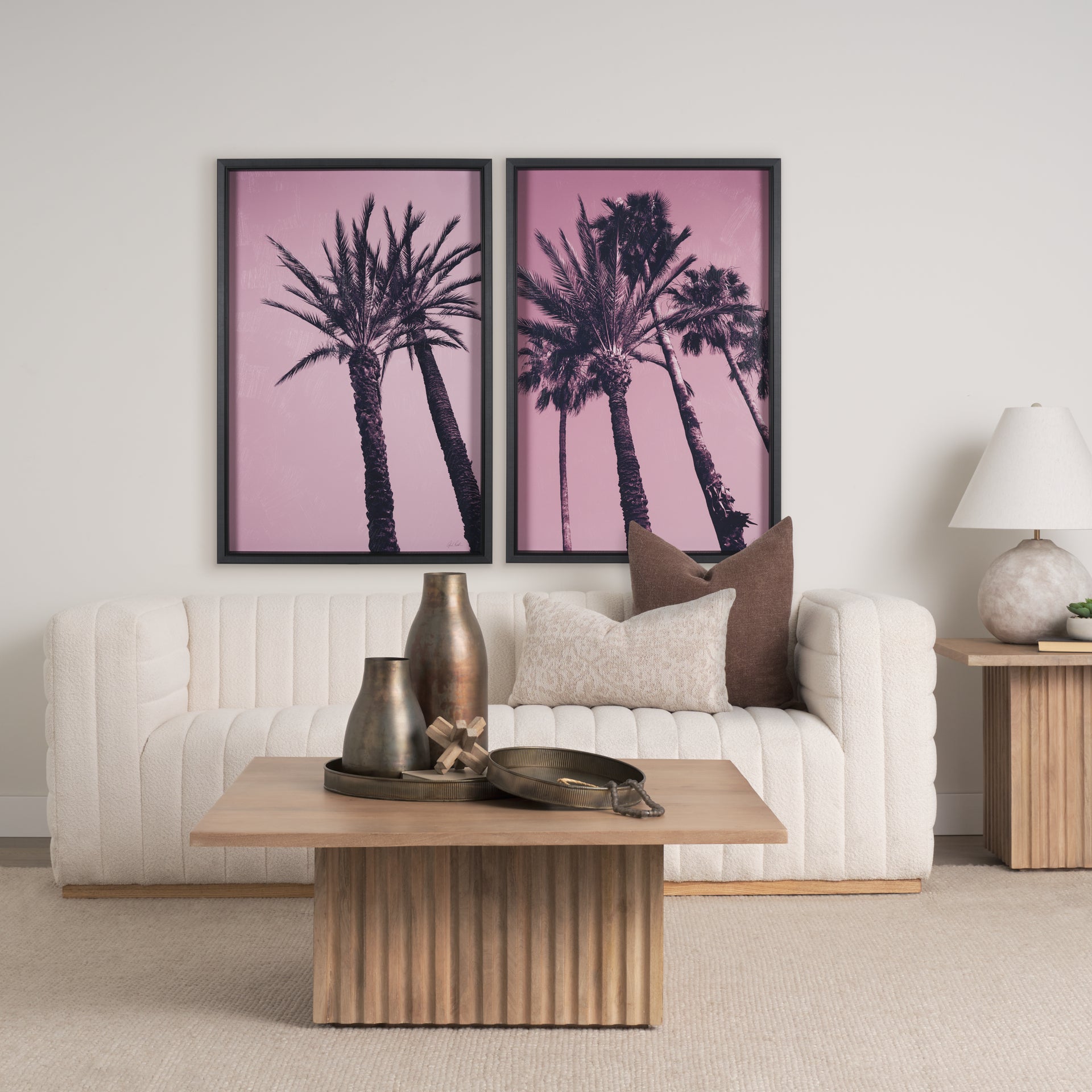 Pink Palms I by Deborah Revell a Hand Embellished Framed Photo Art Print - Central Designs