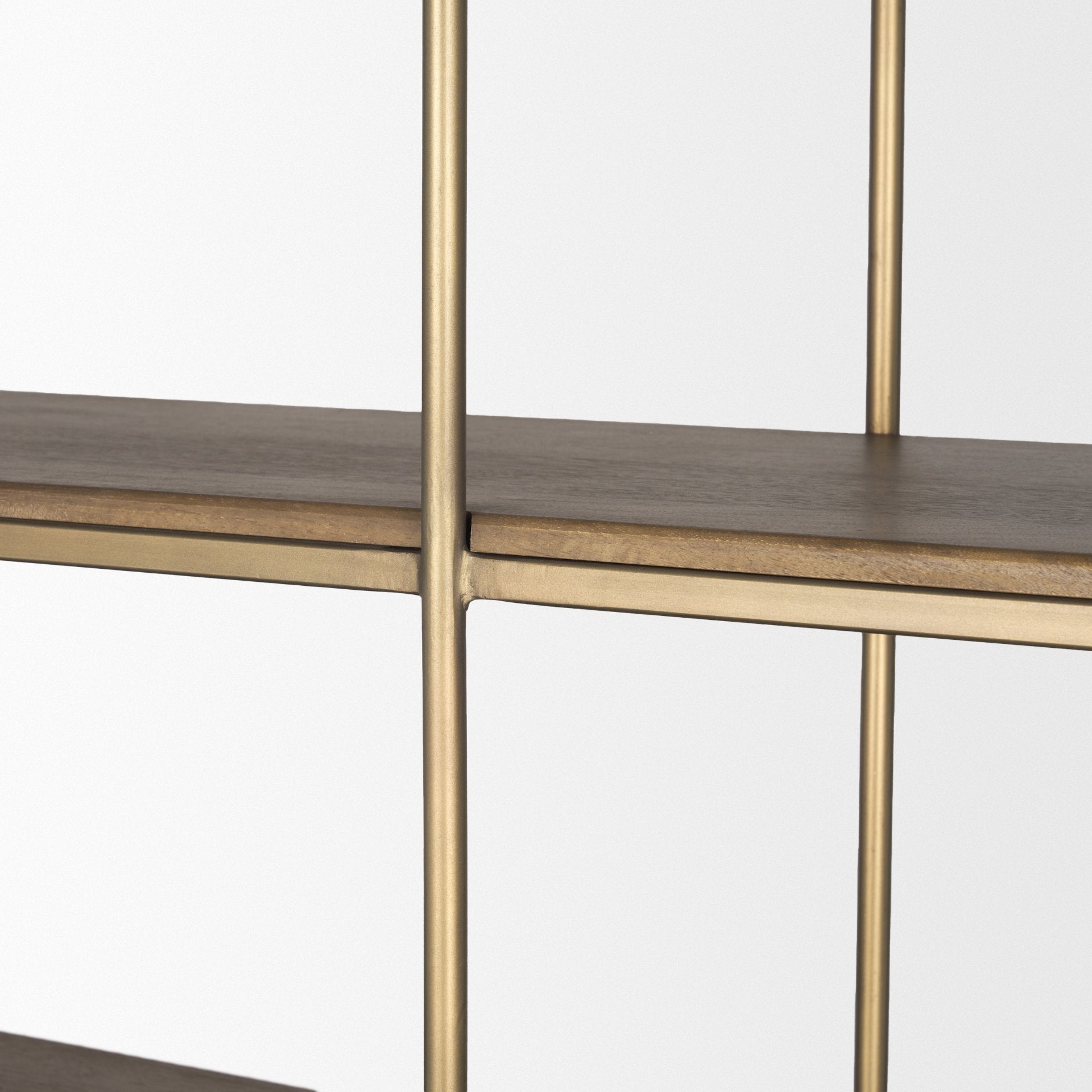 Braxton Dark Brown Wood w/ Antique Brass Metal Three Shelf Shelving Unit - Central Designs