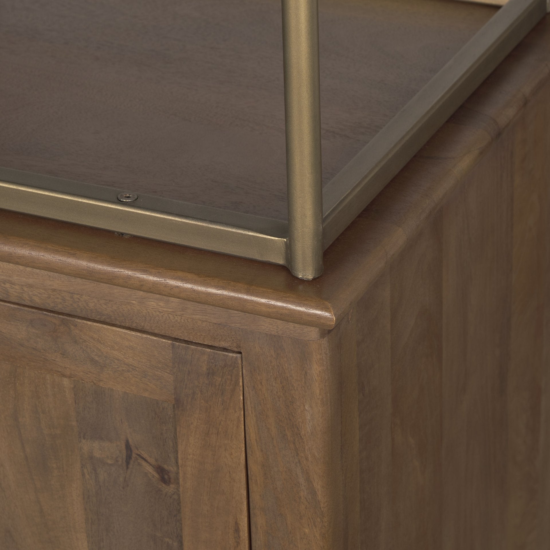 Braxton Dark Brown Wood w/ Antique Brass Metal Three Shelf Shelving Unit - Central Designs