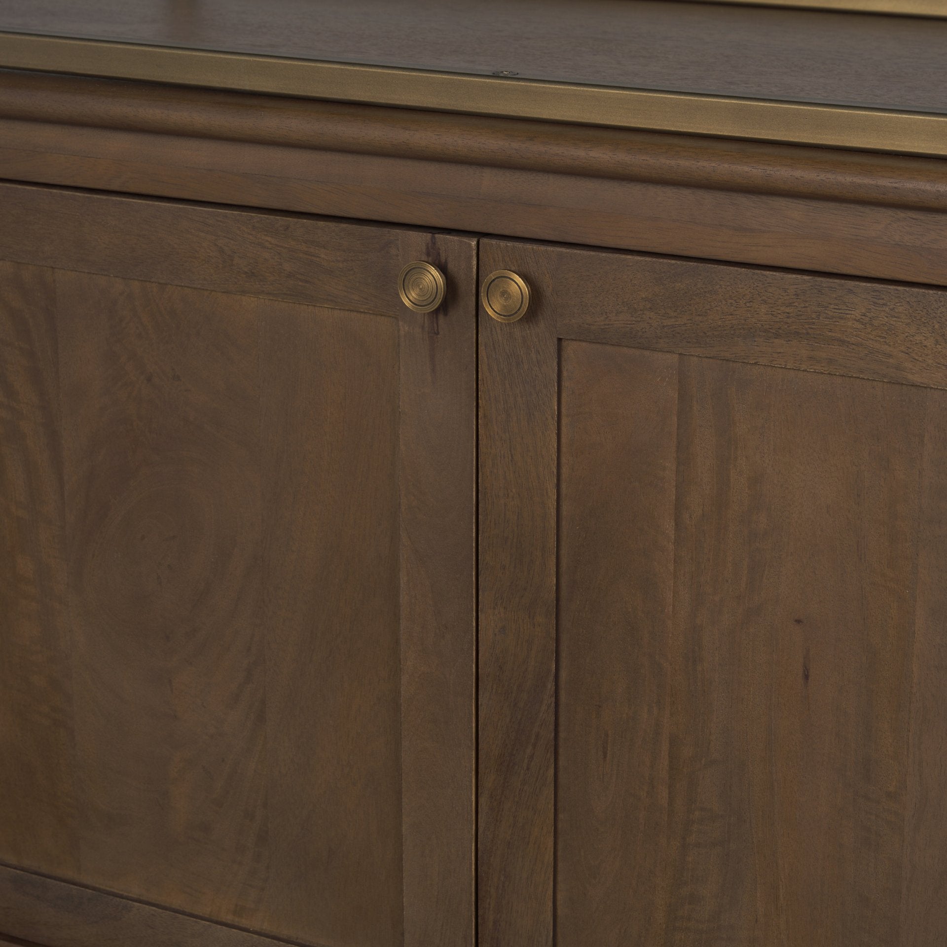 Braxton Dark Brown Wood w/ Antique Brass Metal Three Shelf Shelving Unit - Central Designs