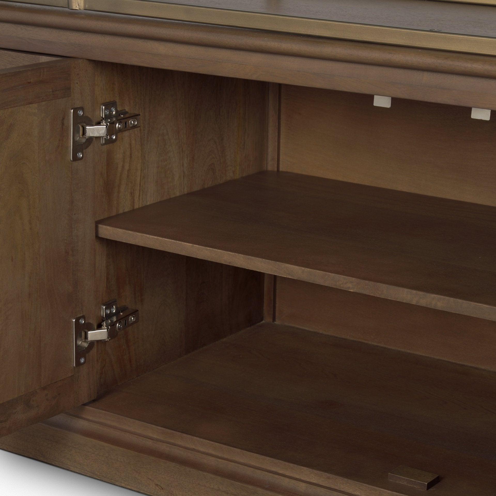 Braxton Dark Brown Wood w/ Antique Brass Metal Three Shelf Shelving Unit - Central Designs