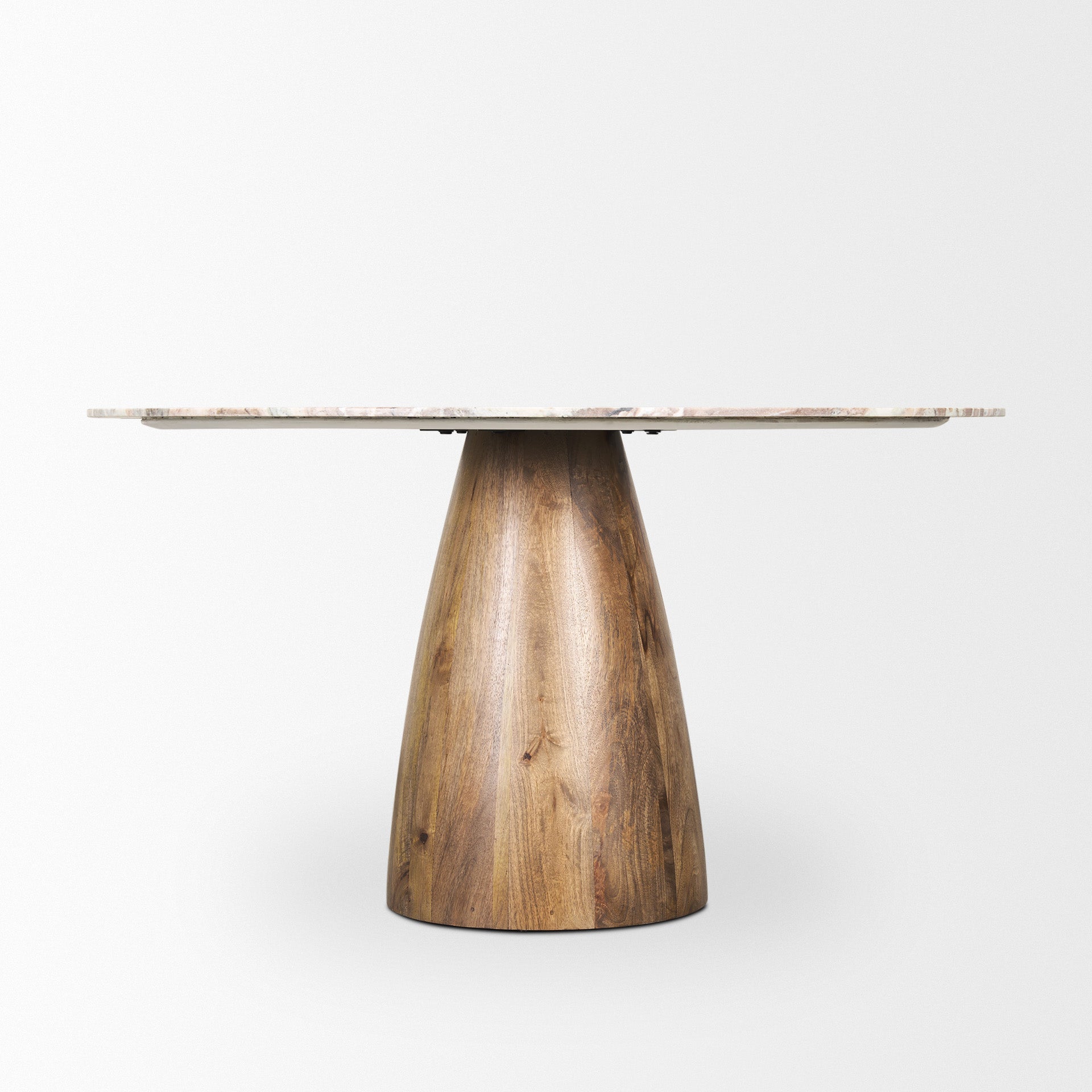 Allyson 54" Round Medium Brown w/ Pink Marble Pedestal Dining Table - Central Designs