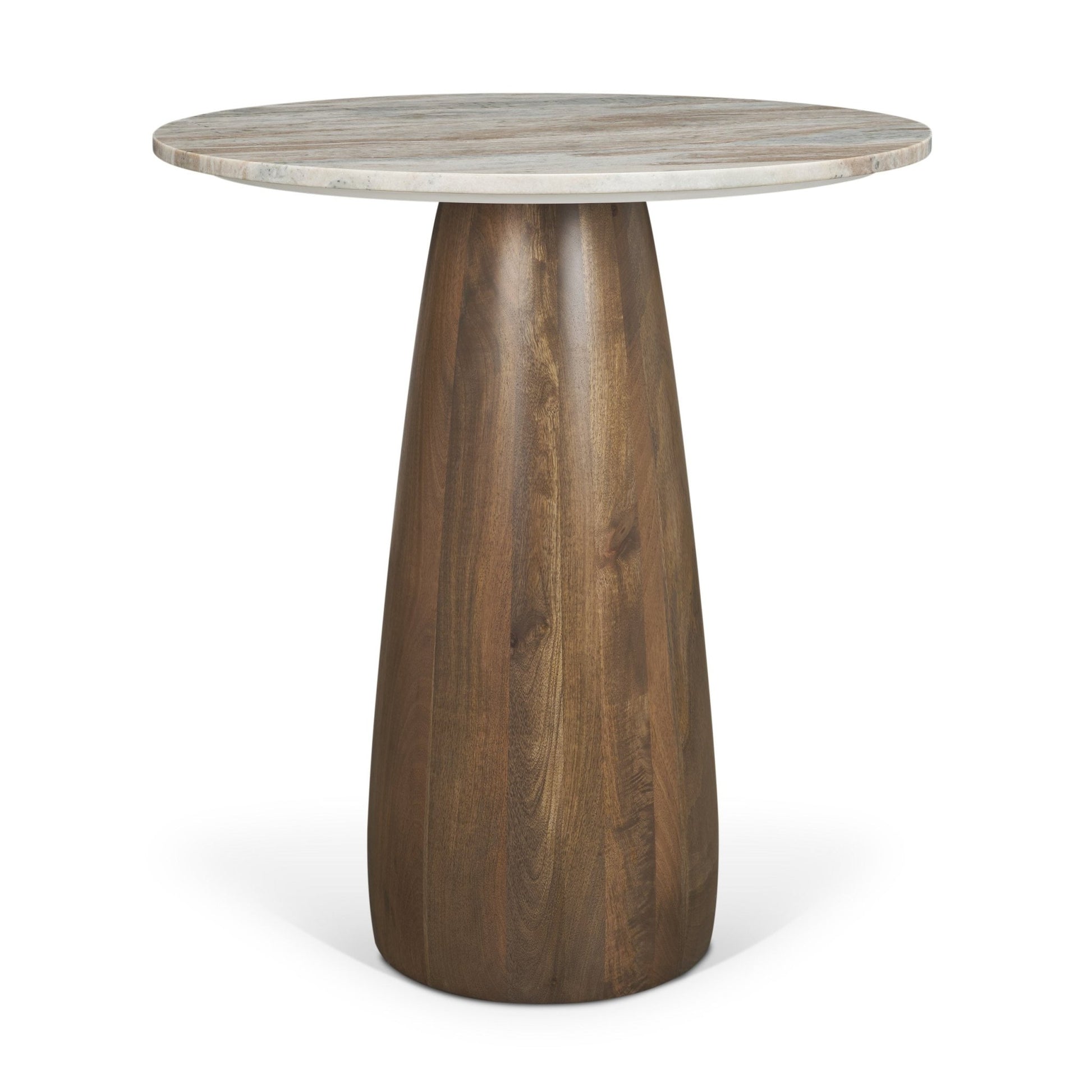 Allyson 32" Round Medium Brown Wood w/ Pink Marble Top Bistro Table - Central Designs