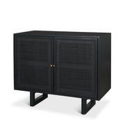 Grier Matte Black Stained Wood w/ Black Cane Accent Cabinet - Central Designs