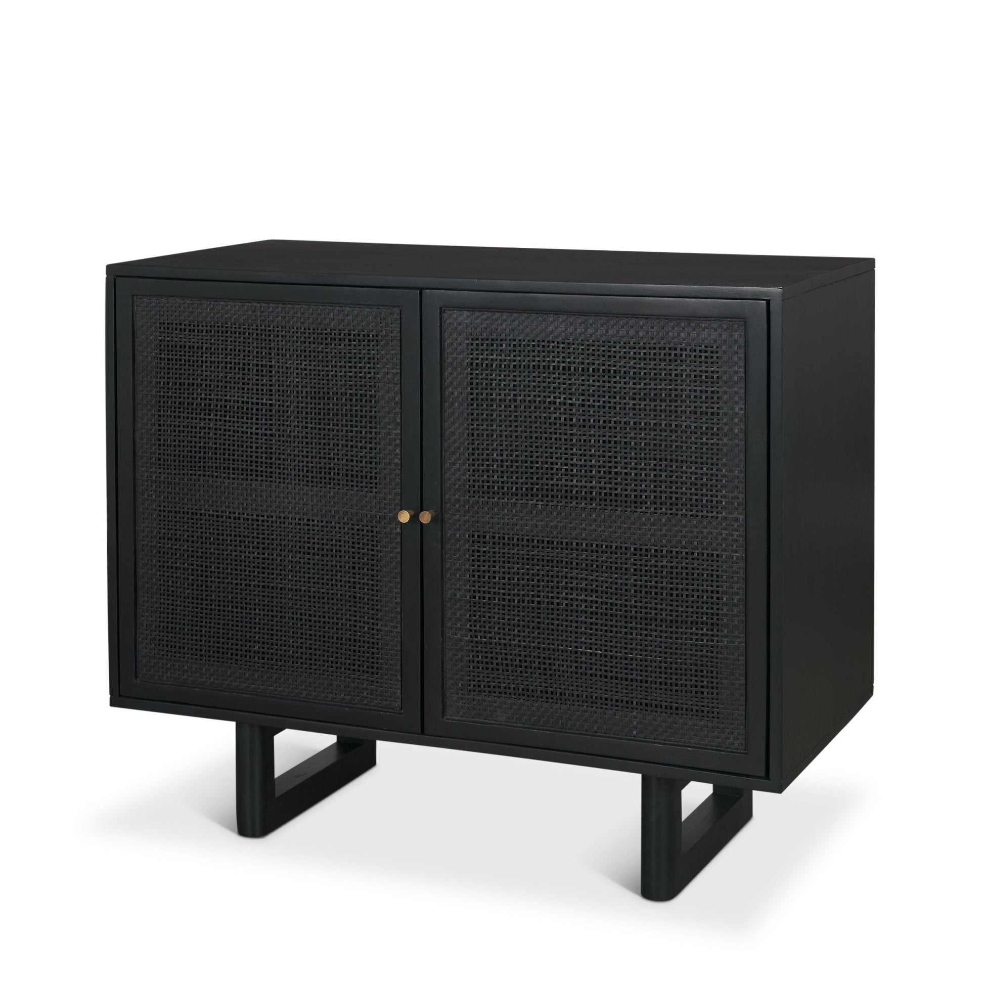 Grier Matte Black Stained Wood w/ Black Cane Accent Cabinet - Central Designs