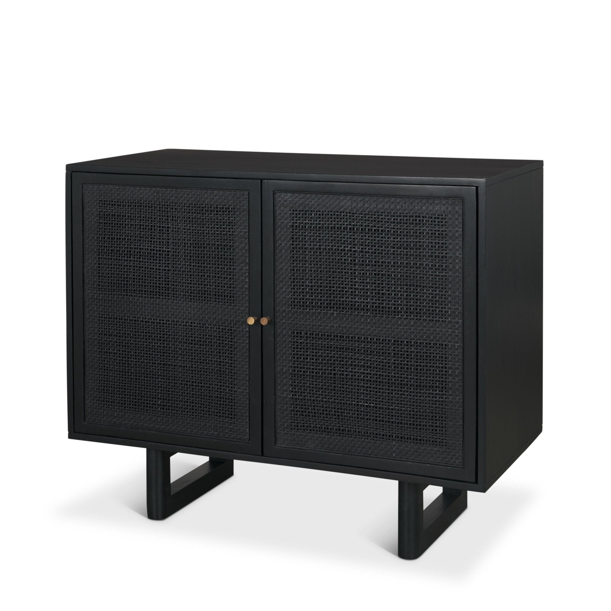 Grier Matte Black Stained Wood w/ Black Cane Accent Cabinet - Central Designs