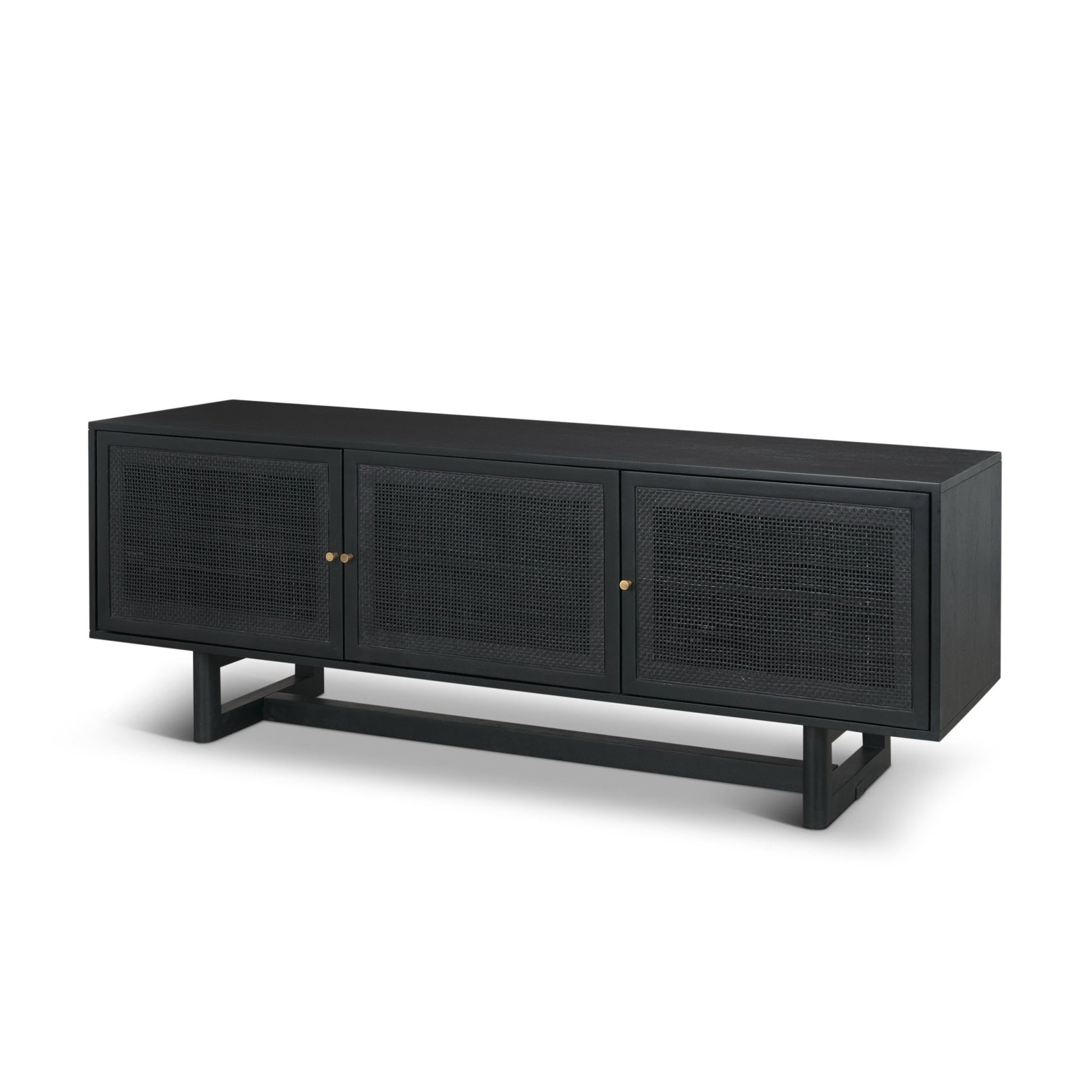 Grier 65" Black Solid Wood W/ Black Cane Media Console - Central Designs