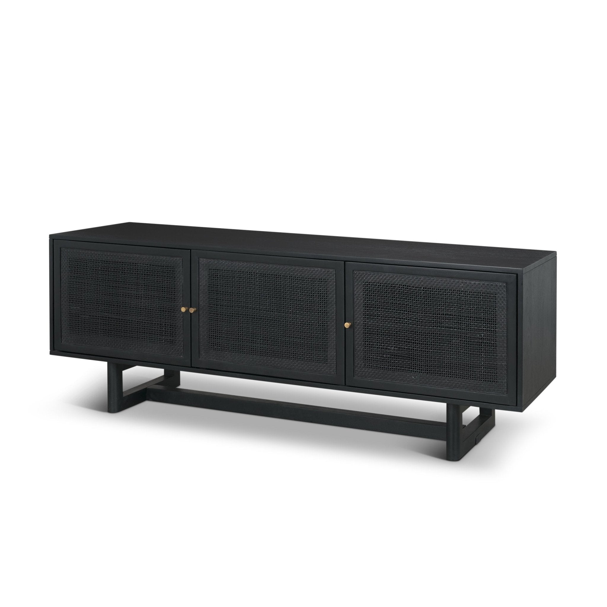 Grier 65" Black Solid Wood W/ Black Cane Media Console - Central Designs