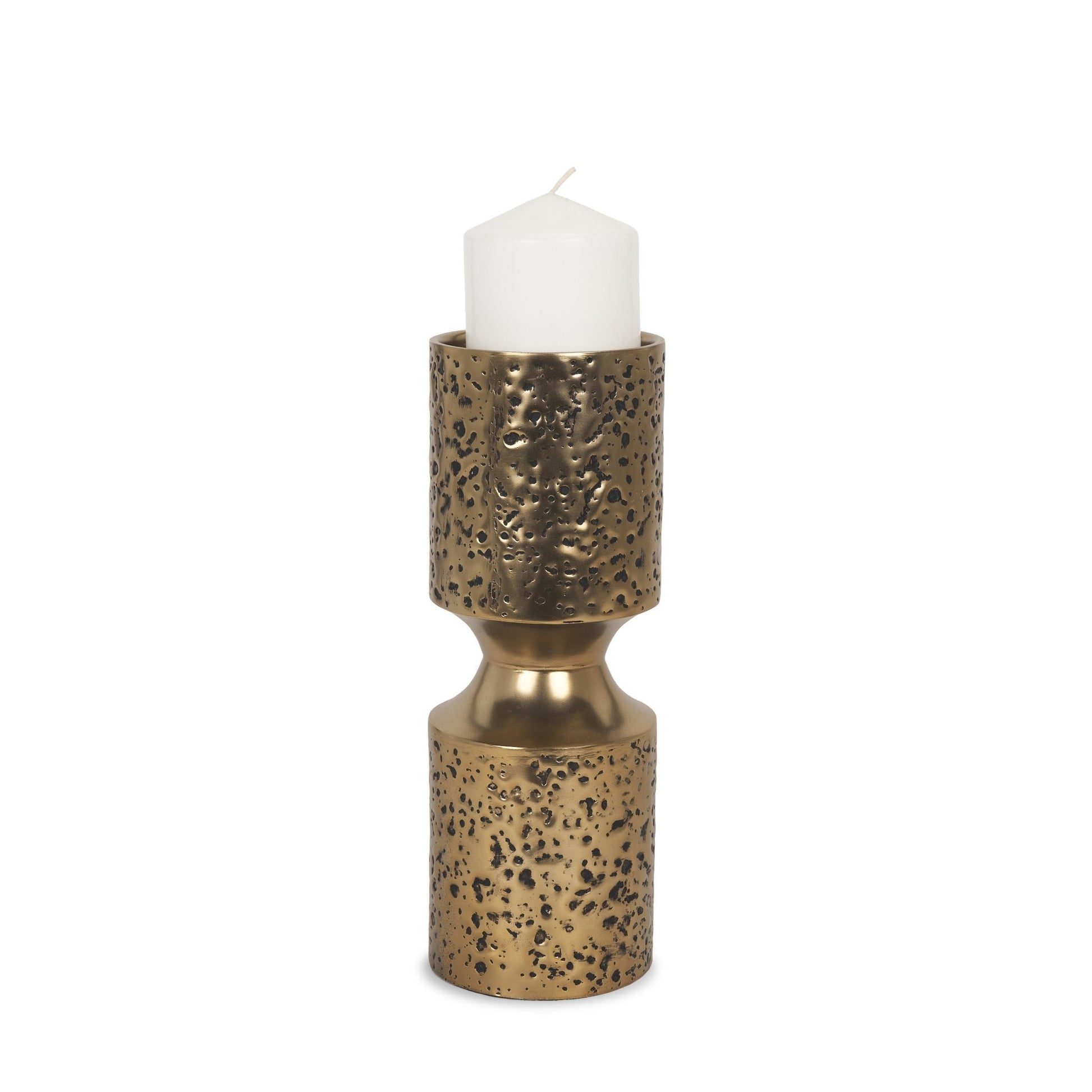 Akira Small Hammered Gold Metal Pillar Candle Holder - Central Designs