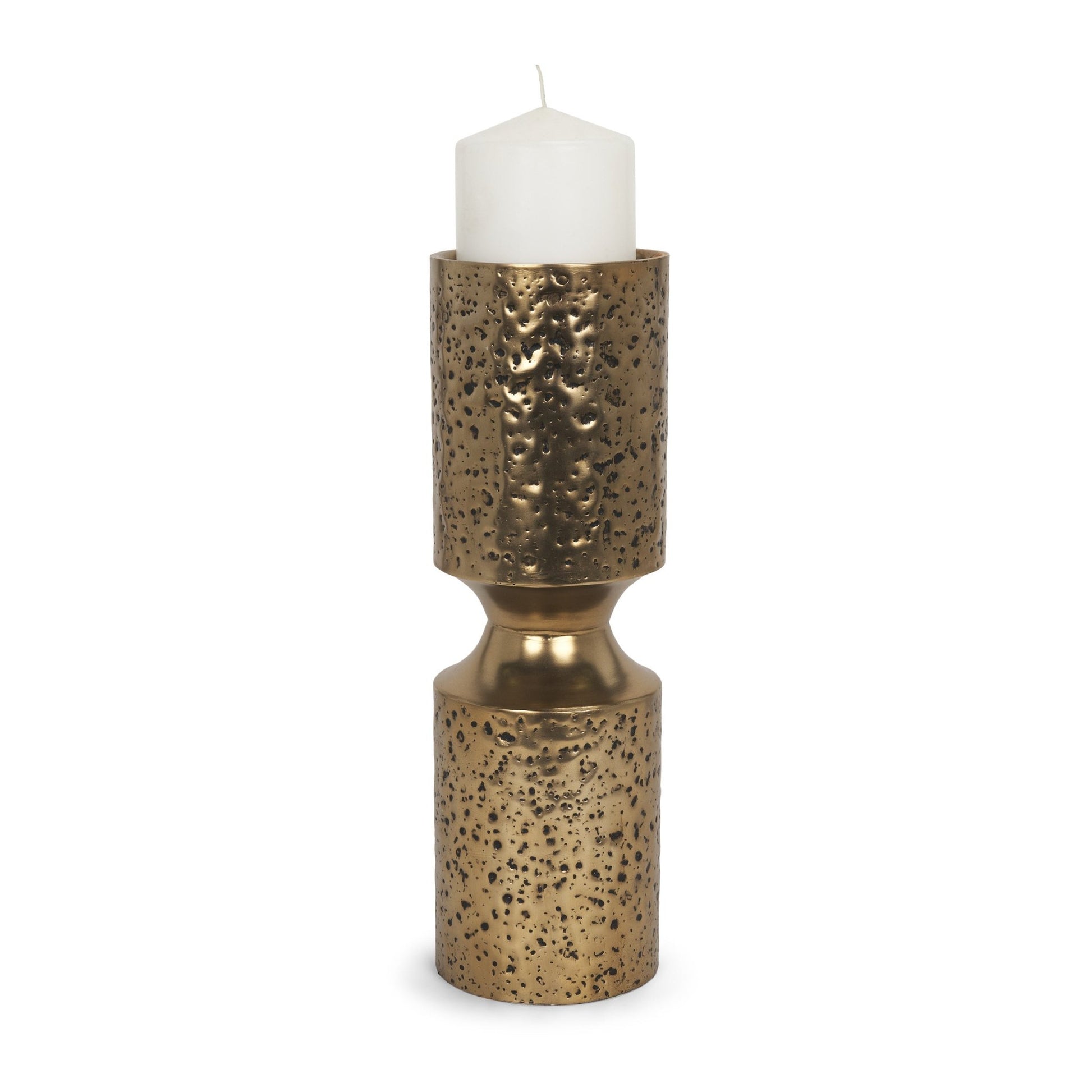 Akira Large Hammered Gold Metal Pillar Candle Holder - Central Designs