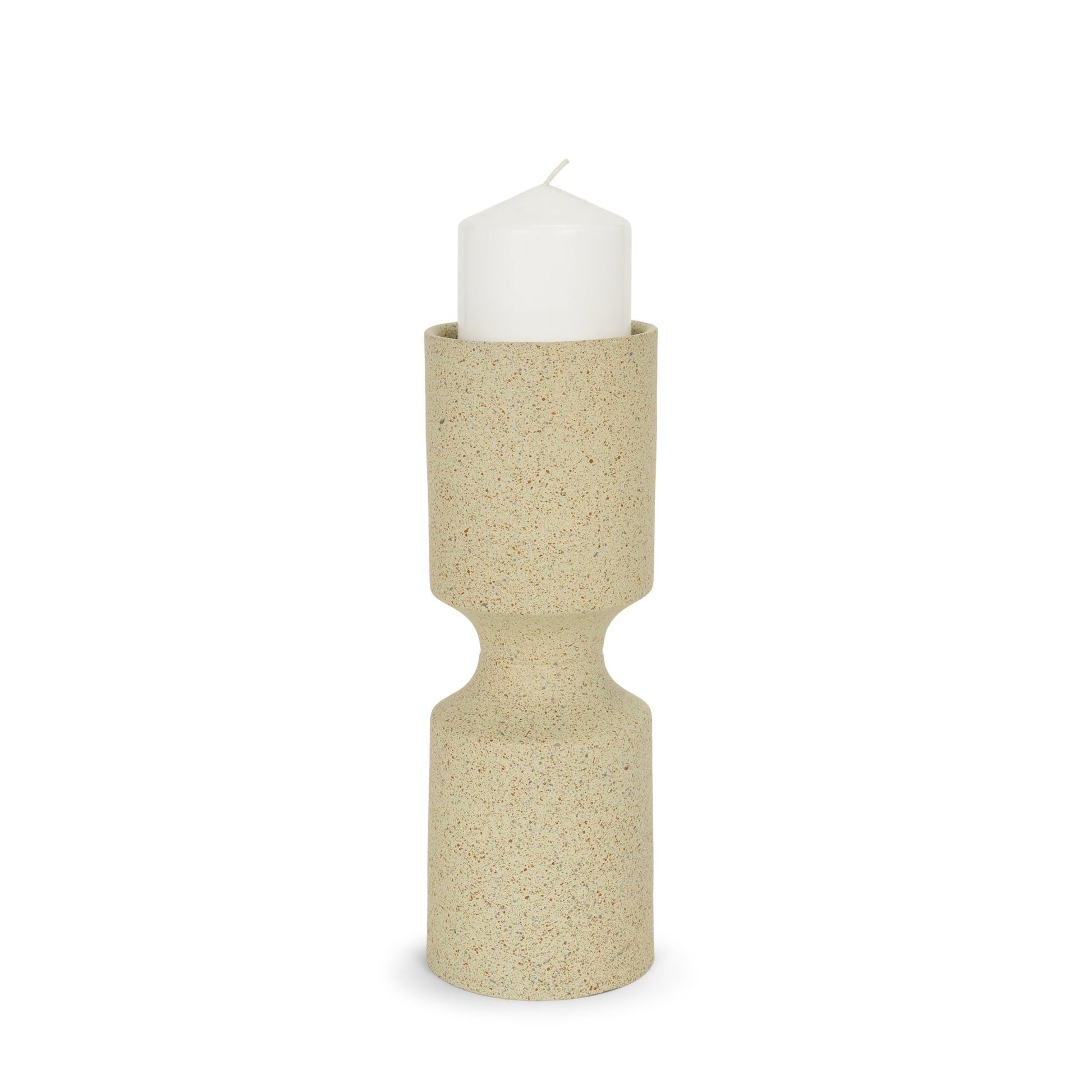 Akira Small Textured Beige Metal Pillar Candle Holder - Central Designs