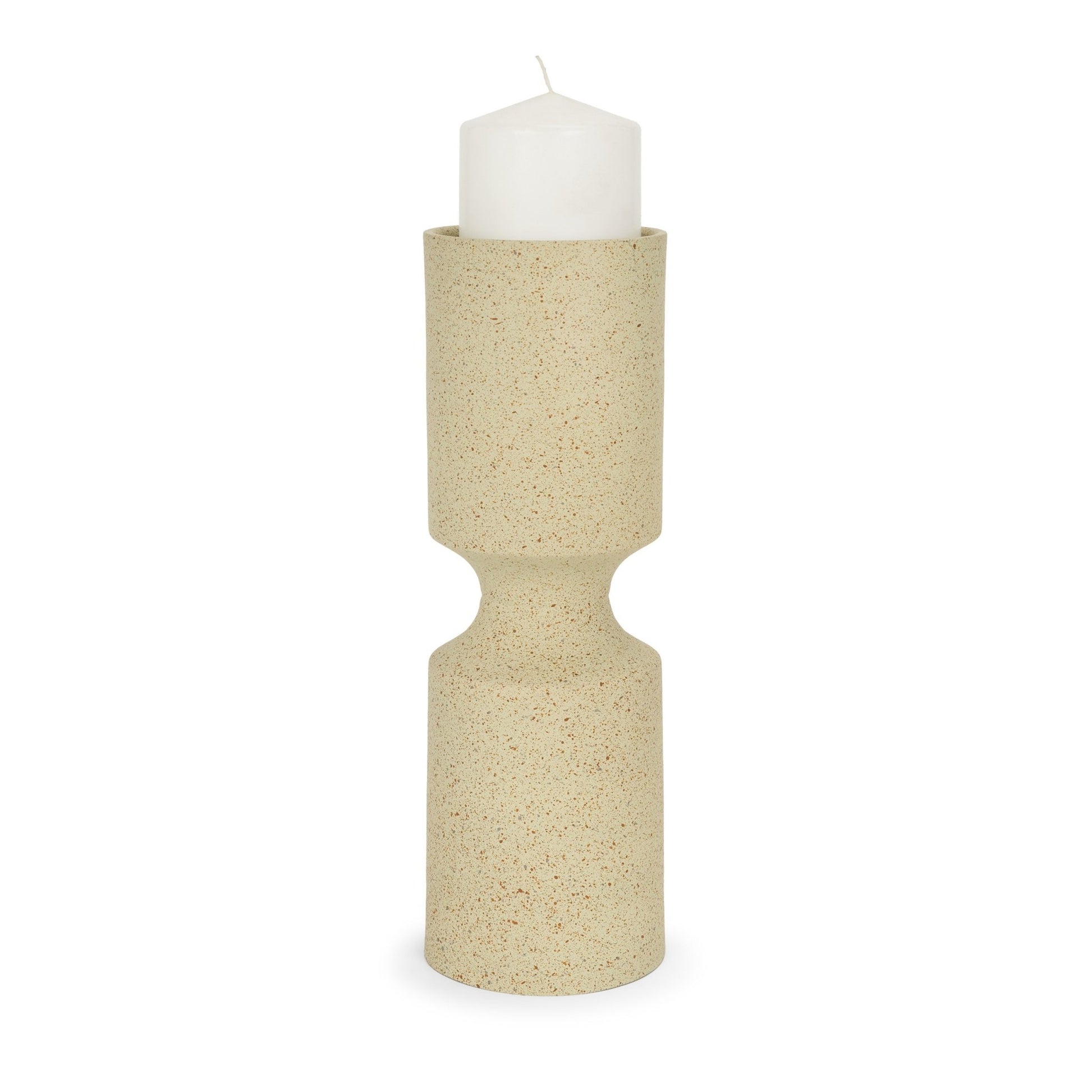 Akira Large Textured Beige Metal Pillar Candle Holder - Central Designs
