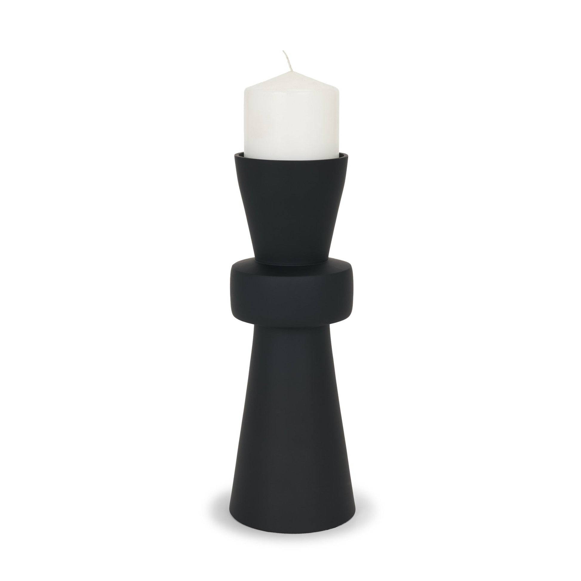 Odilia Large Smooth Matte Black Metal Geometric Pillar Candle Holder - Central Designs