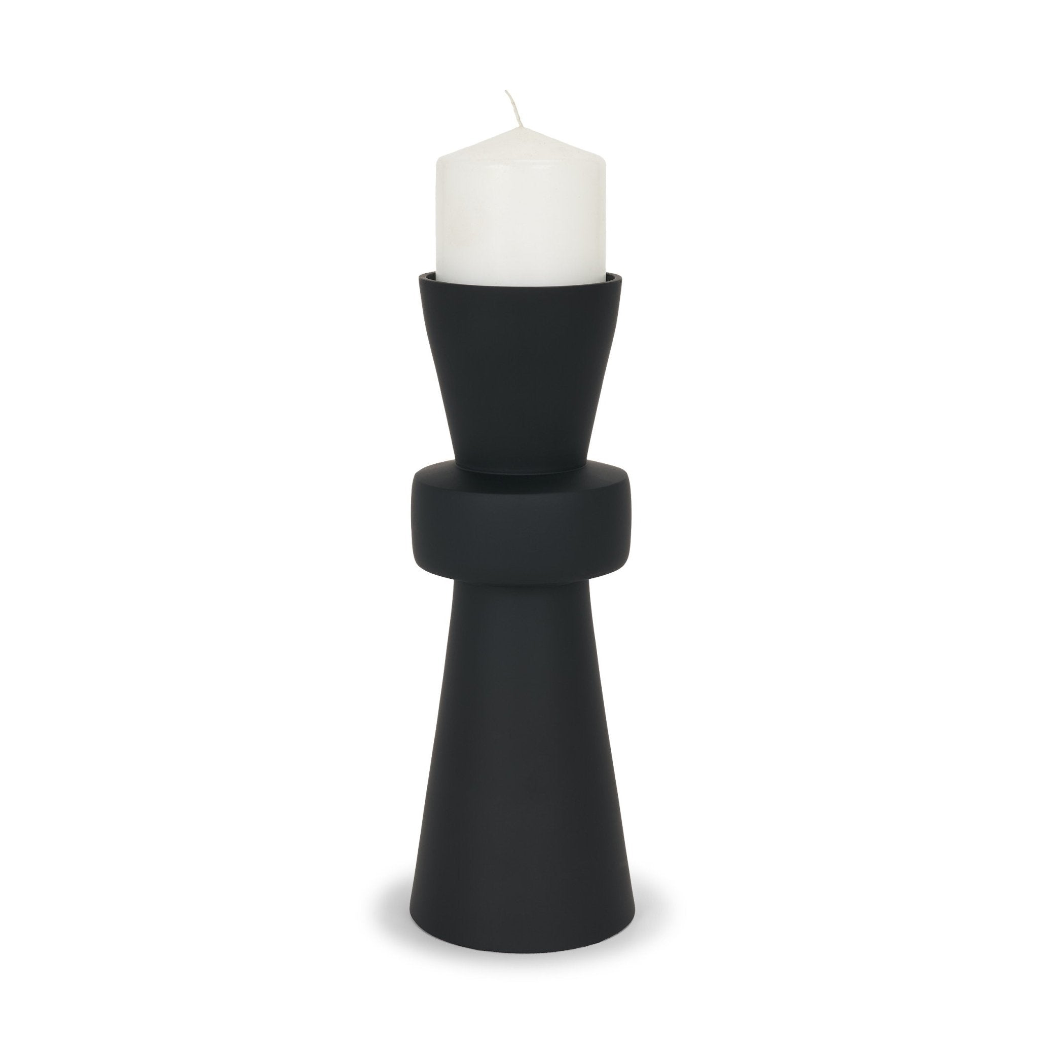 Odilia Large Smooth Matte Black Metal Geometric Pillar Candle Holder - Central Designs