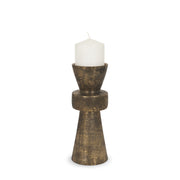 Odilia Small Textured Antiqued Gold Metal Geometric Pillar Candle Holder - Central Designs