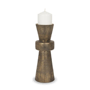Odilia Large Textured Antiqued Gold Metal Geometric Pillar Candle Holder - Central Designs