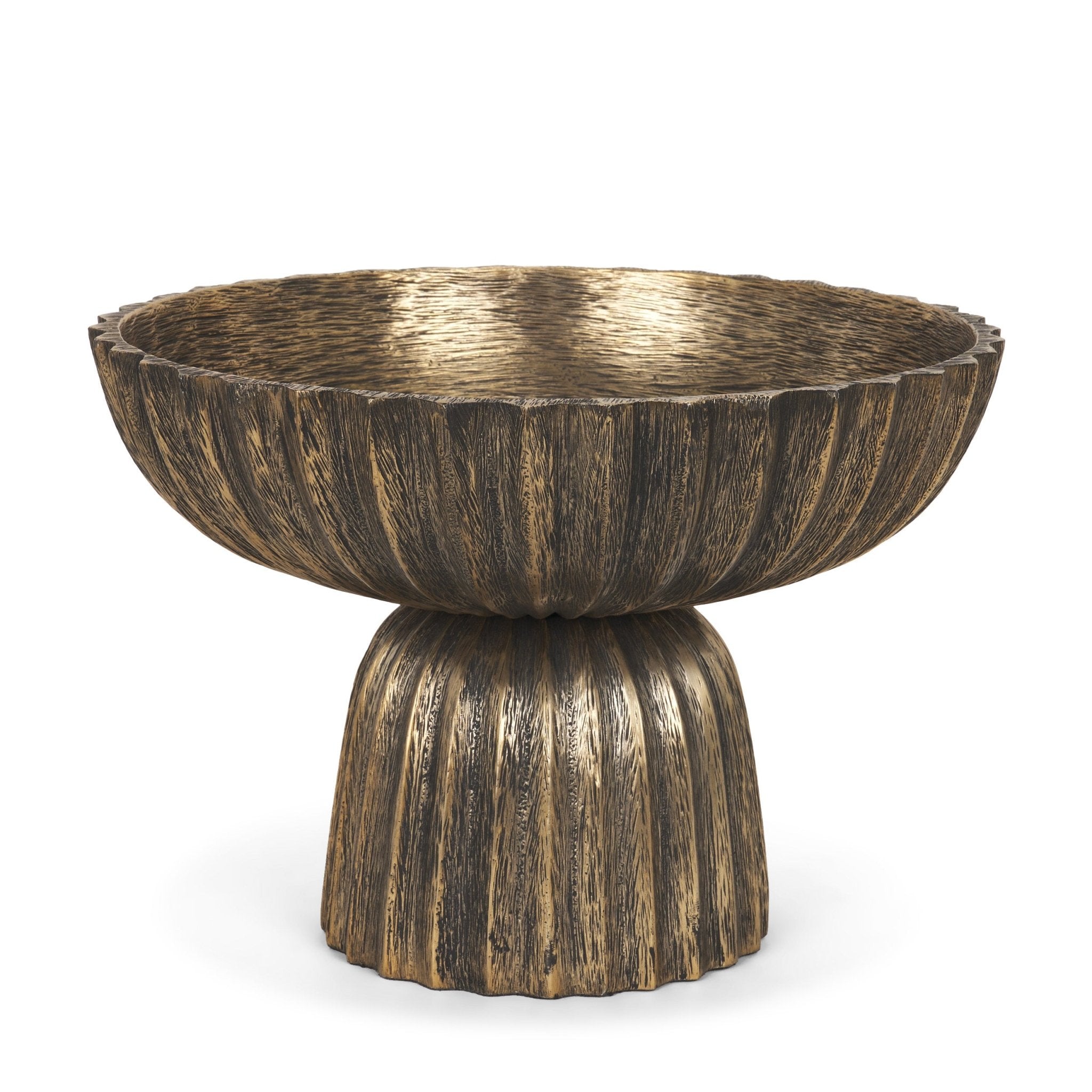 Ciaran Fluted Textured Antiqued Gold Metal Decorative Bowl - Central Designs
