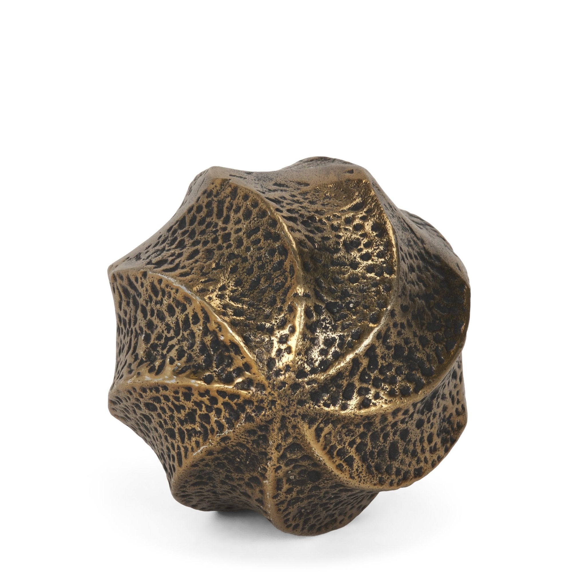 Imani Small Sculptural Textured Antiqued Gold Metal Decorative Orb Object - Central Designs