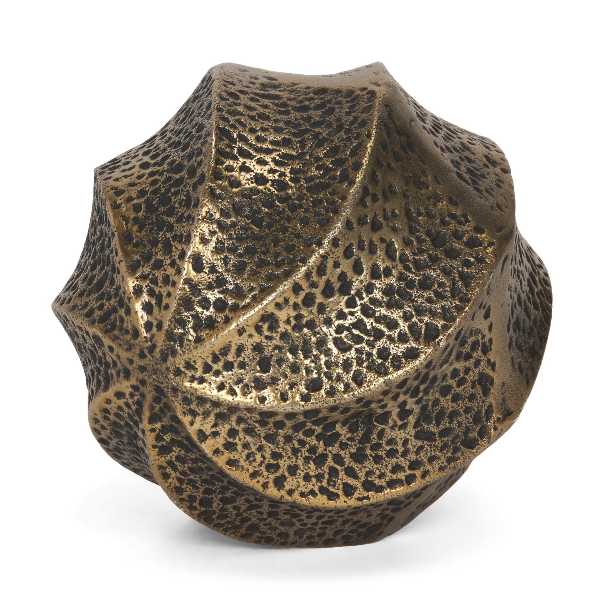 Imani Large Sculptural Textured Antiqued Gold Metal Decorative Orb Object - Central Designs