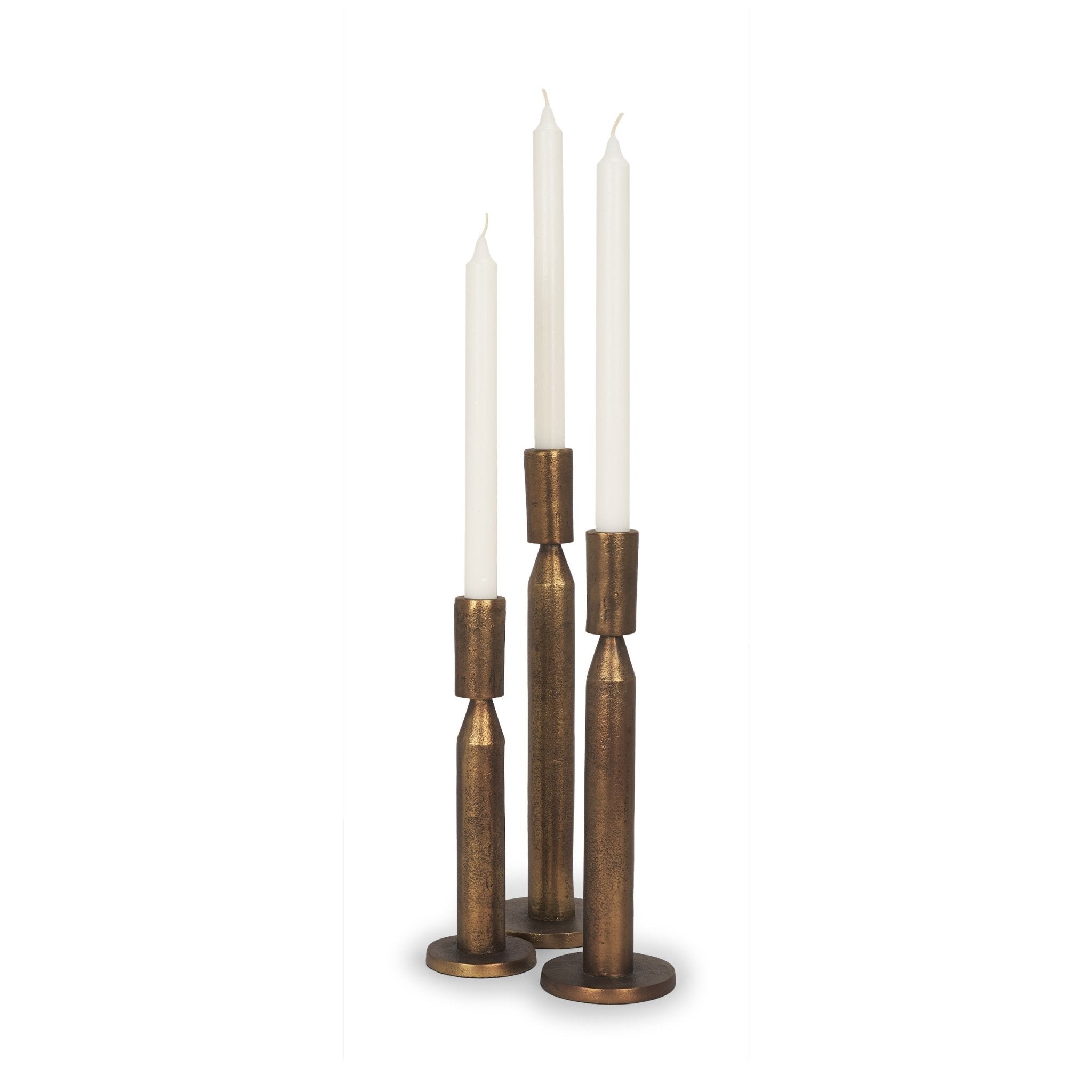 Declan Antiqued Brass Cast Metal Taper Candle Holder - Central Designs