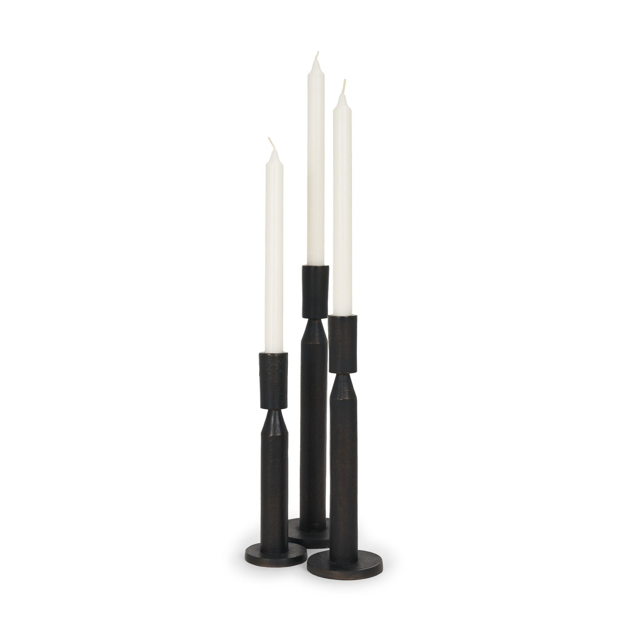 Declan Textured Matte Black Cast Metal Taper Candle Holder - Central Designs