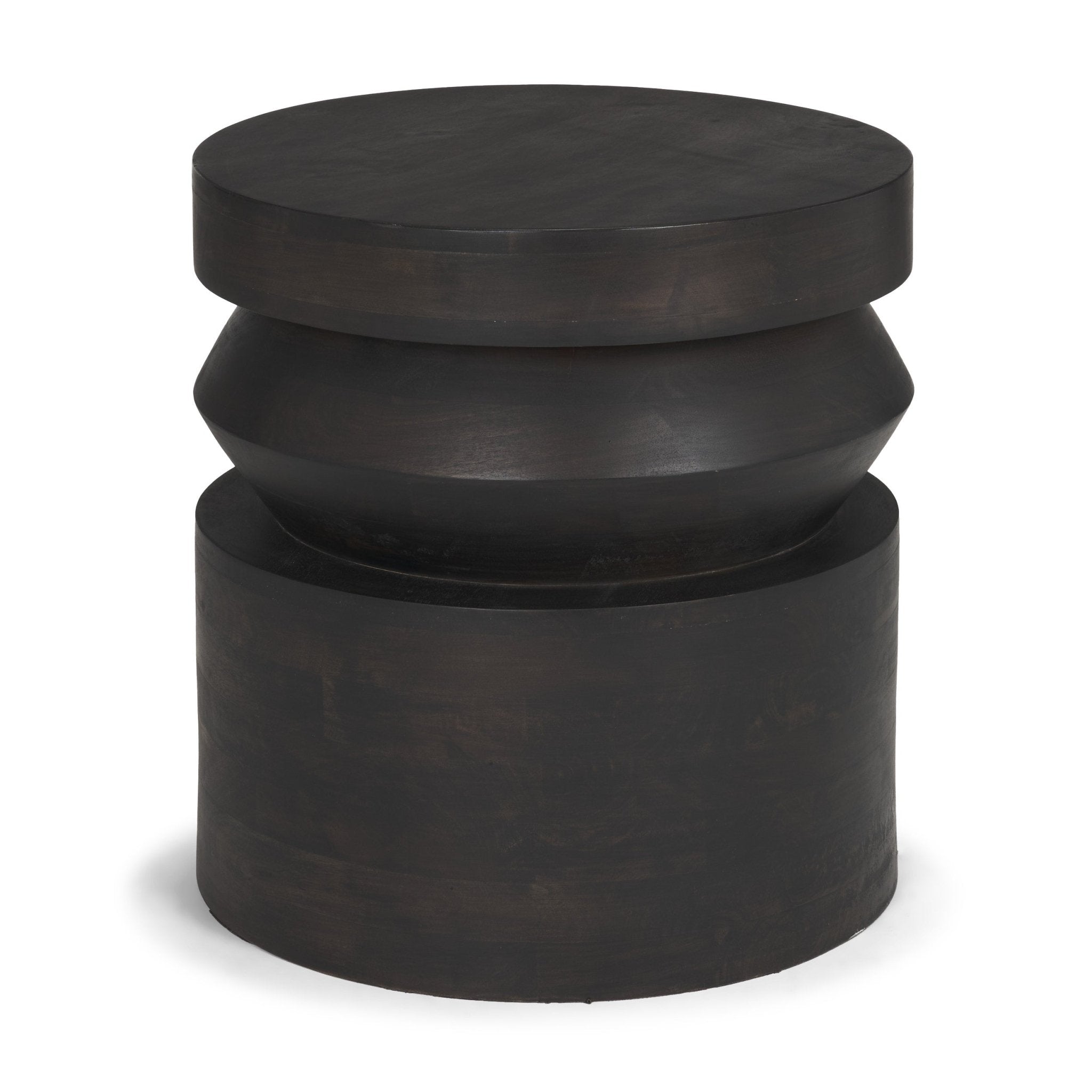 Rashama Dark Brown Wood Stacked Geometric Round Accent Table - Central Designs