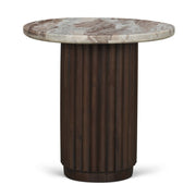 Marbrello Pink Marble Top Espresso Brown Fluted Wood Round Side Table - Central Designs